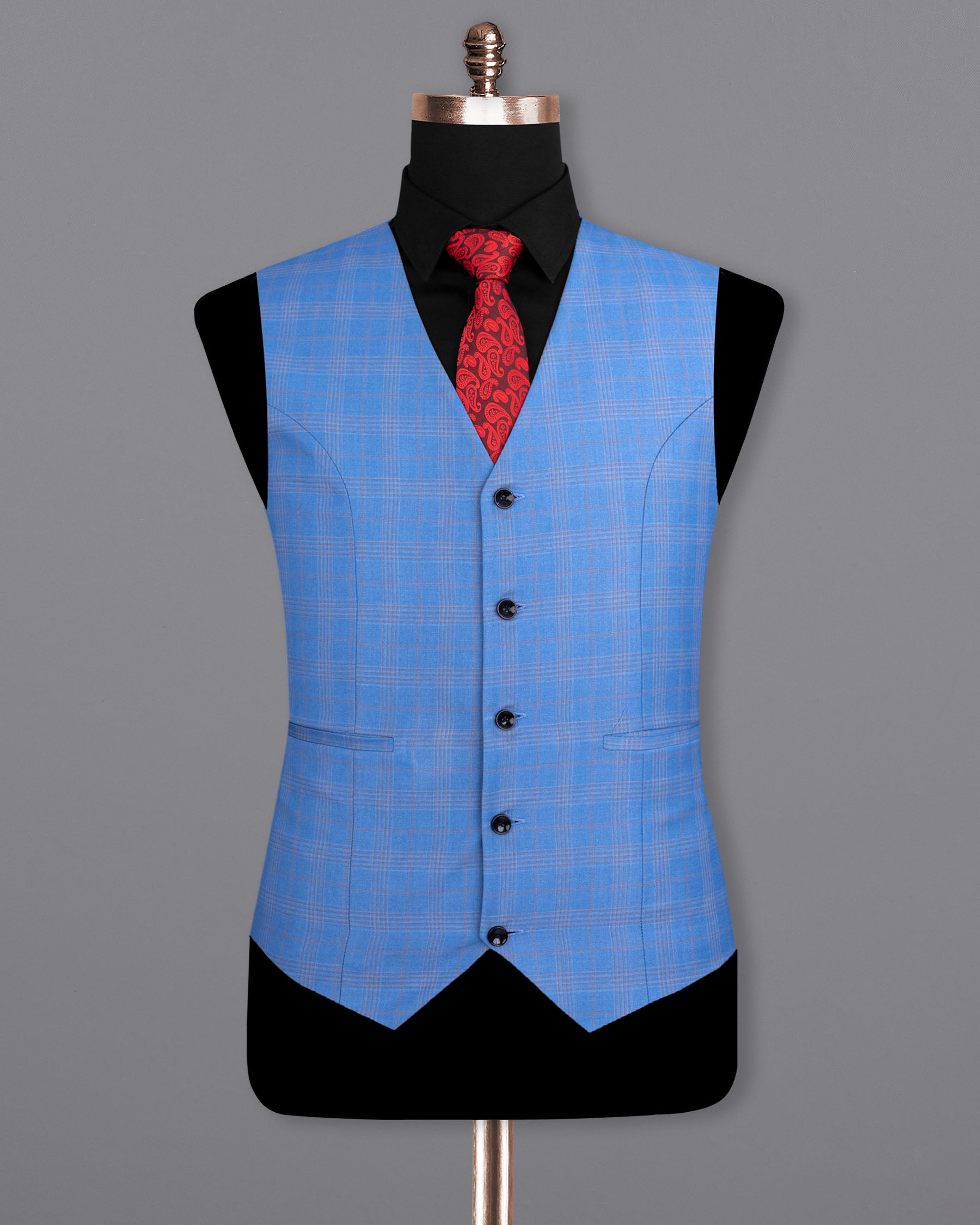 Jordy Blue Super fine Plaid Woolrich Waistcoat V1636-36, V1636-38, V1636-40, V1636-42, V1636-44, V1636-46, V1636-48, V1636-50, V1636-52, V1636-54, V1636-56, V1636-58, V1636-60