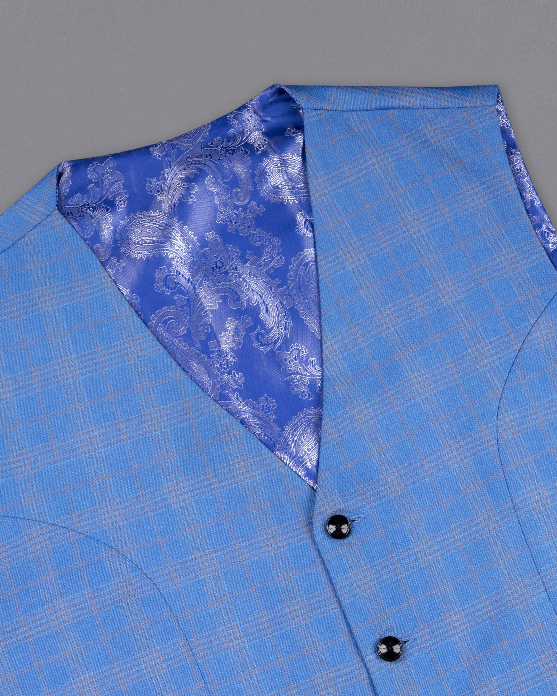 Jordy Blue Super fine Plaid Woolrich Waistcoat V1636-36, V1636-38, V1636-40, V1636-42, V1636-44, V1636-46, V1636-48, V1636-50, V1636-52, V1636-54, V1636-56, V1636-58, V1636-60