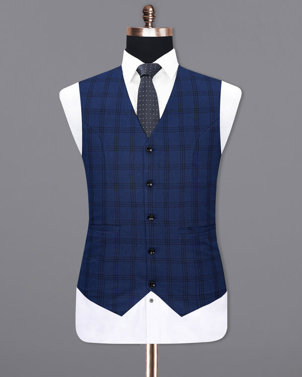 Dark Byzantium Blue Plaid Waistcoat