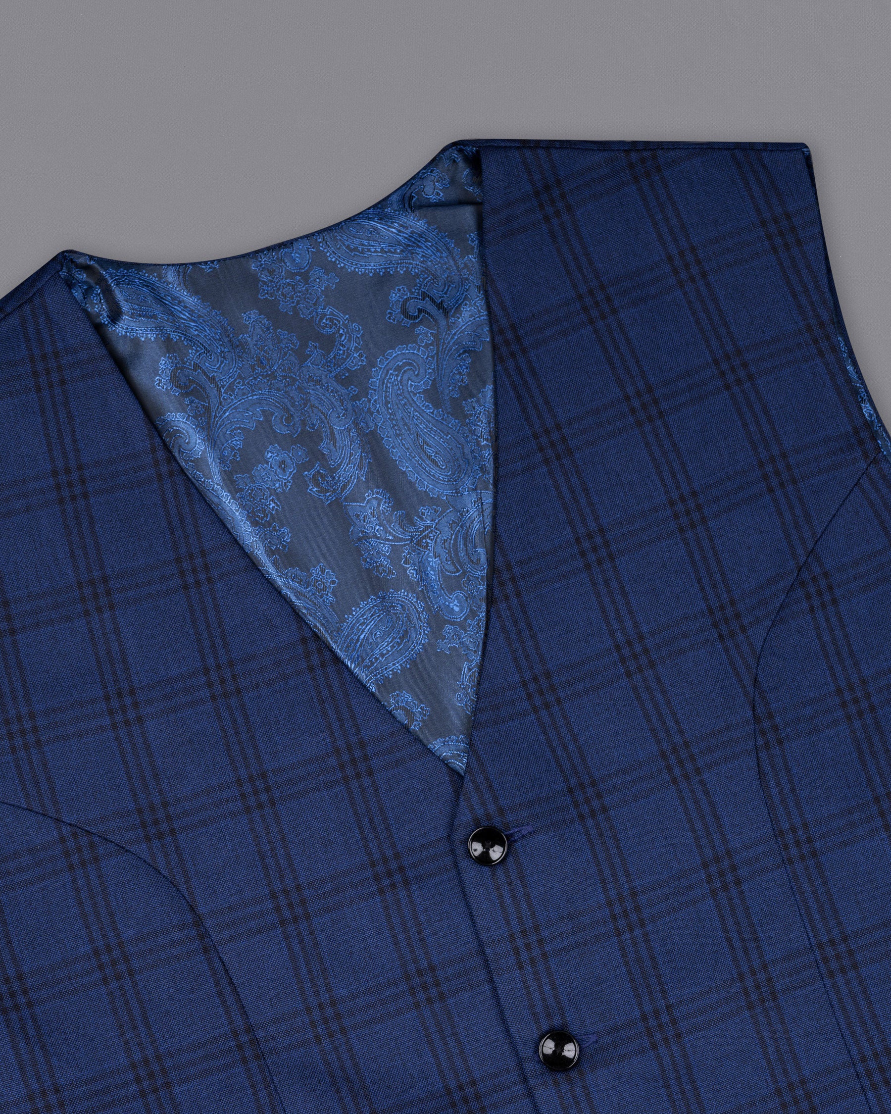 Dark Byzantium Blue Plaid Waistcoat