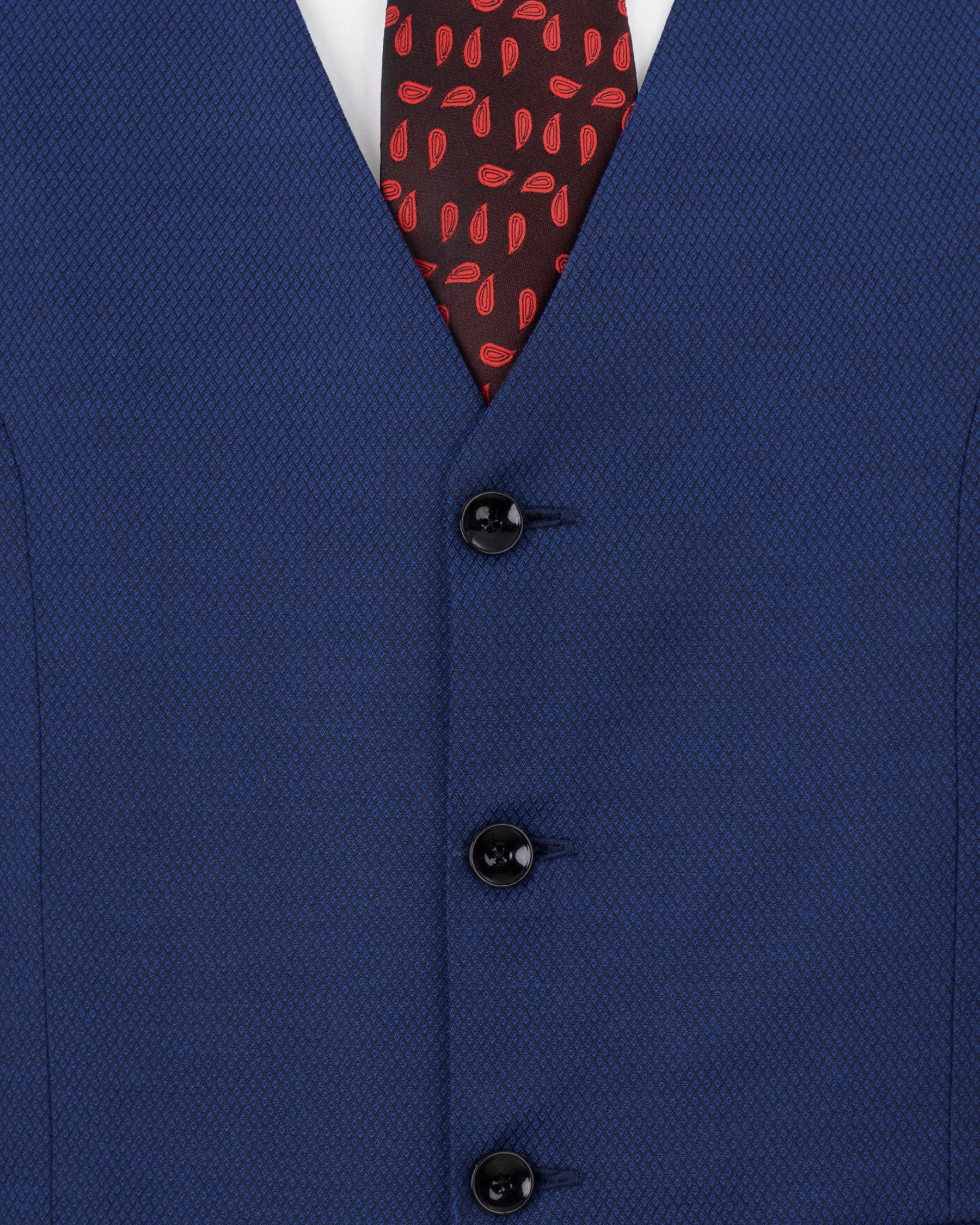 Rhino Blue Self design Textured Waistcoat