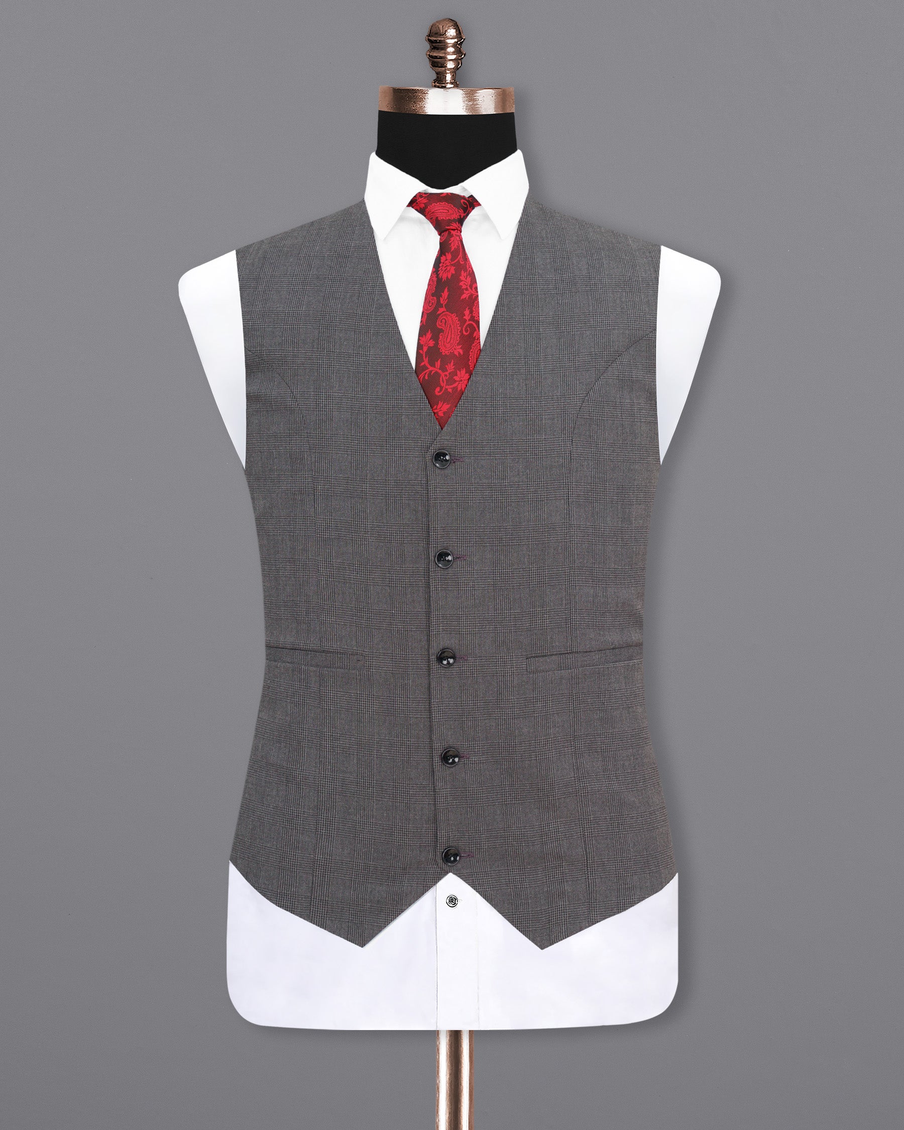Wenge Gray Checks-Plaid Double Breasted Premium Terry-Rayon Suits