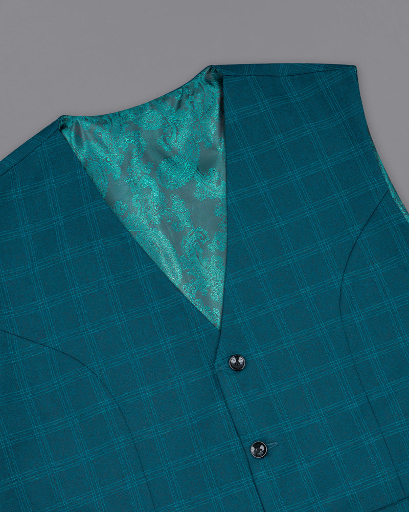 Dark Teal Plaid Strapped Waistcoat V1845-36, V1845-38, V1845-40, V1845-42, V1845-44, V1845-46, V1845-48, V1845-50, V1845-52, V1845-54, V1845-56, V1845-58, V1845-60