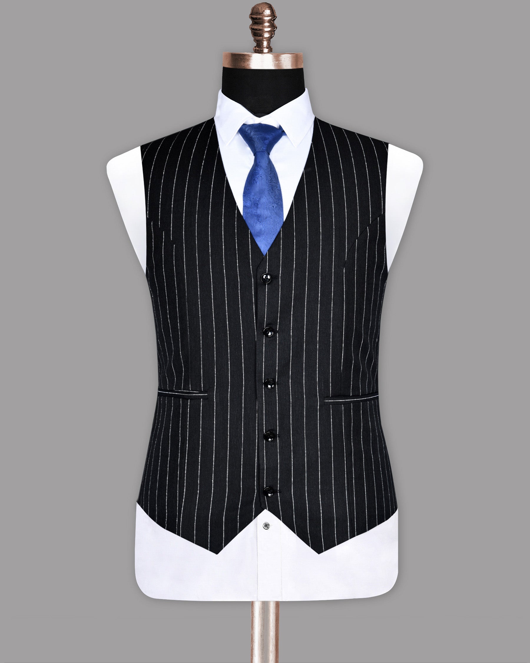 Jade Black Striped Wool Waistcoat V185-46, V185-50, V185-52, V185-44, V185-42, V185-54, V185-58, V185-40, V185-36, V185-56, V185-60, V185-48, V185-38