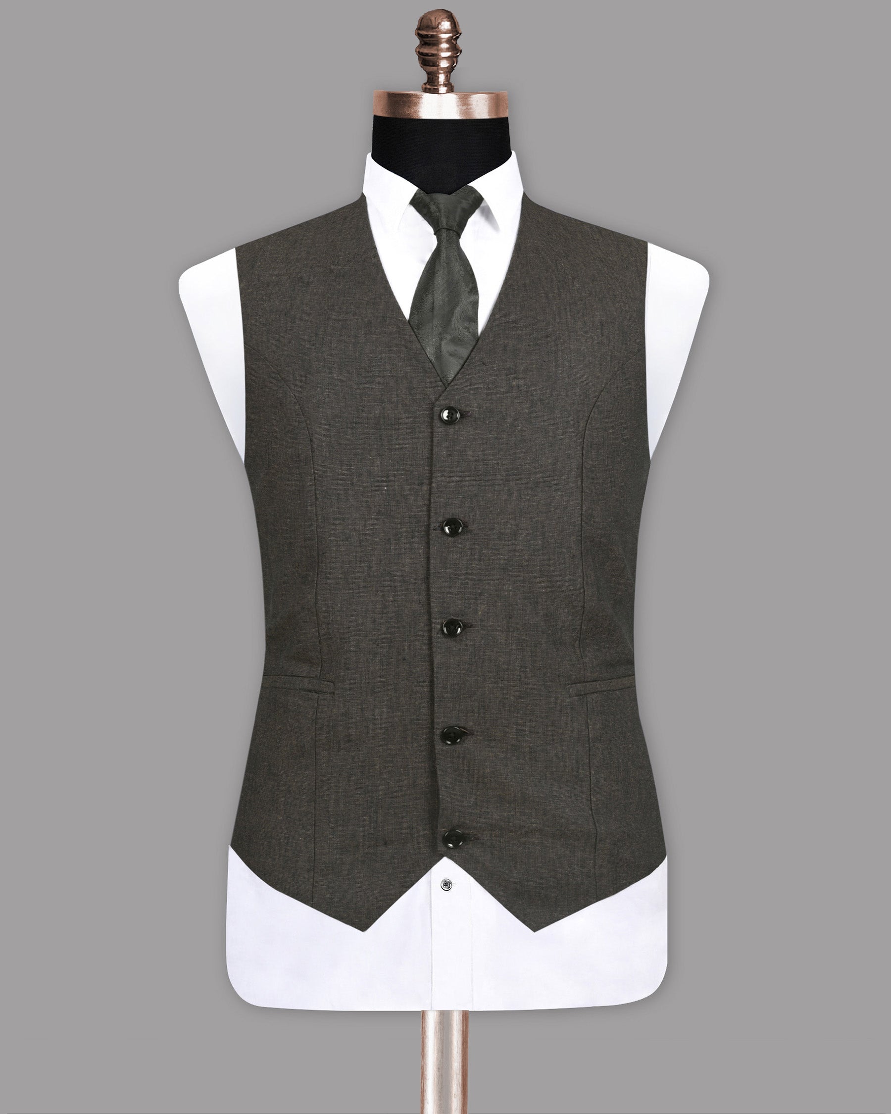 Brown with Navy Mélange Linen Waistcoat V189-36, V189-38, V189-40, V189-50, V189-52, V189-44, V189-54, V189-56, V189-60, V189-46, V189-48, V189-42, V189-58