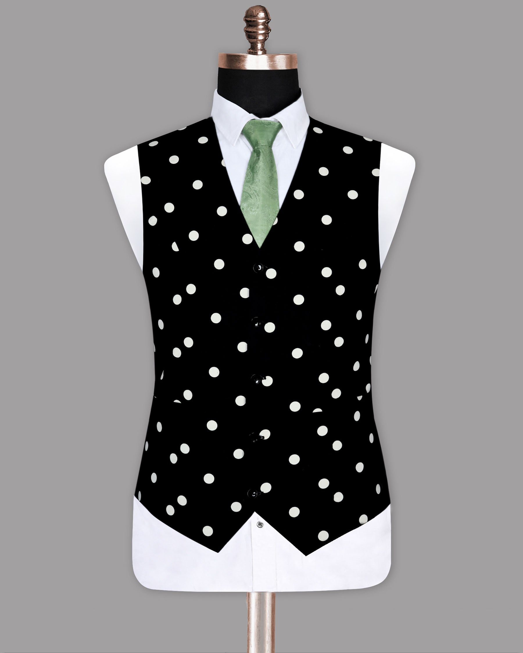 Black Polka Dotted Wool Waistcoat V196-38, V196-52, V196-56, V196-54, V196-44, V196-60, V196-36, V196-46, V196-48, V196-50, V196-58, V196-42, V196-40