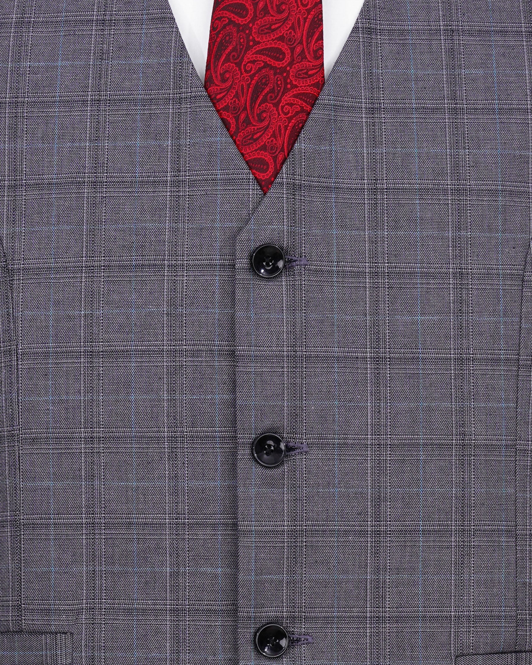 Mobster Grey Windowpane Premium Cotton Waistcoat V1991-36, V1991-38, V1991-40, V1991-42, V1991-44, V1991-46, V1991-48, V1991-50, V1991-52, V1991-54, V1991-56, V1991-58, V1991-60