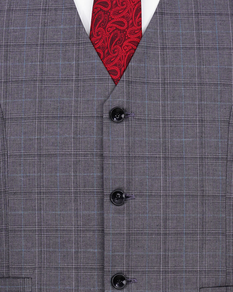 Mobster Grey Windowpane Premium Cotton Waistcoat V1991-36, V1991-38, V1991-40, V1991-42, V1991-44, V1991-46, V1991-48, V1991-50, V1991-52, V1991-54, V1991-56, V1991-58, V1991-60
