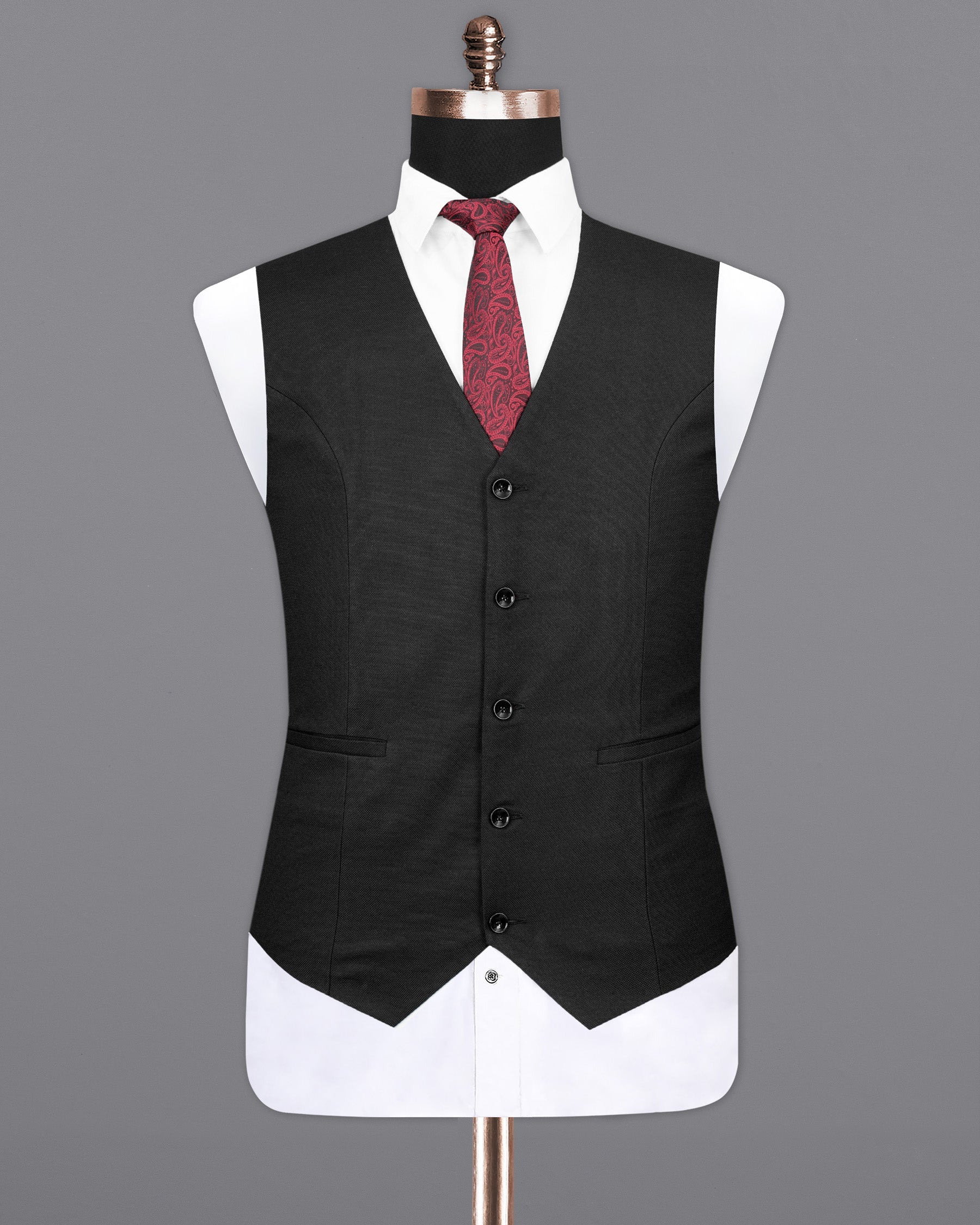 Jade Black Textured Premium Terry Rayon Waistcoats For Men