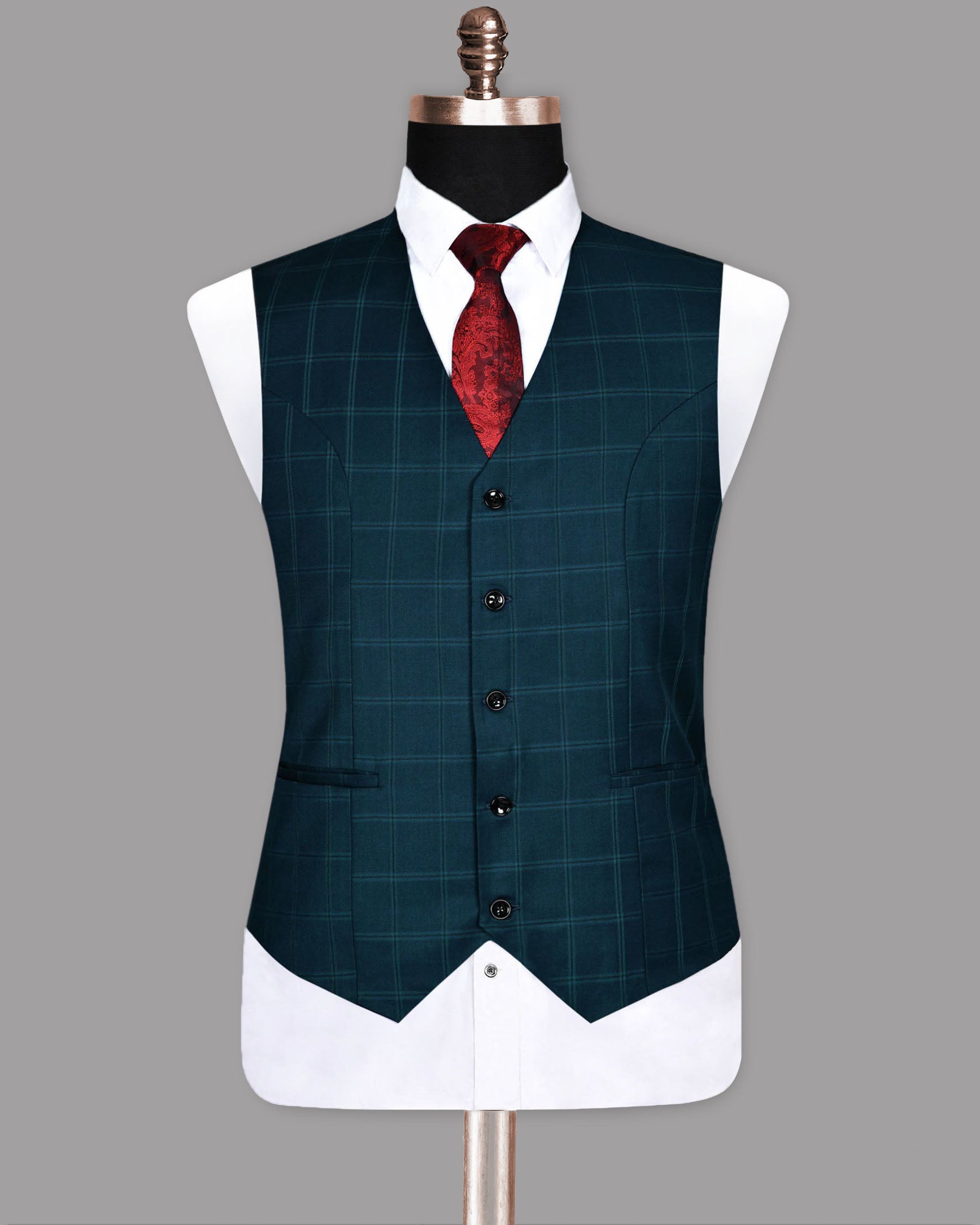 Peacock Blue Windowpane Wool Waistcoat V203-52, V203-60, V203-36, V203-40, V203-42, V203-44, V203-46, V203-48, V203-50, V203-54, V203-56, V203-58, V203-38