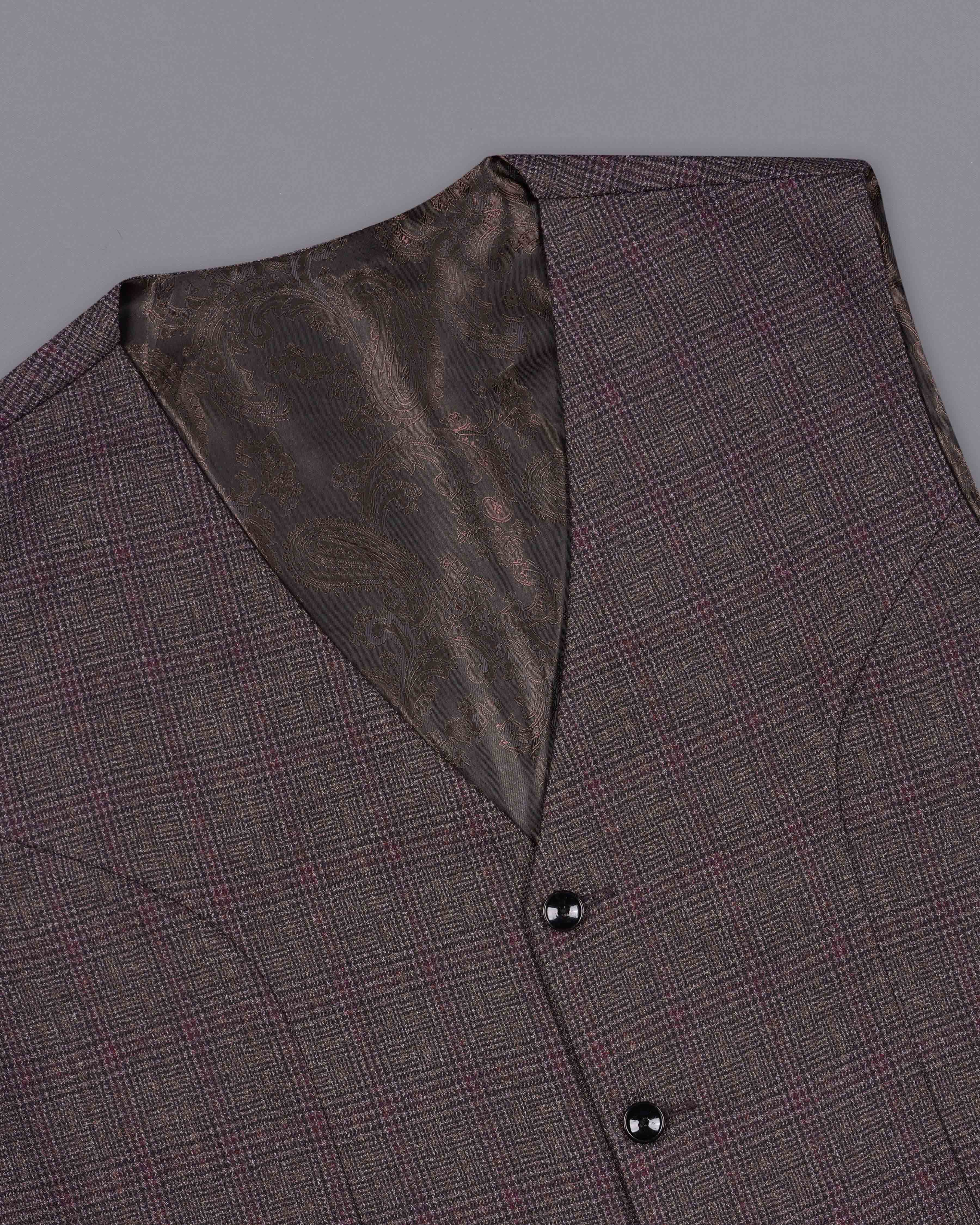 Matterhorn Brown with Maroon Subtle Plaid Waistcoat V2054-36, V2054-38, V2054-40, V2054-42, V2054-44, V2054-46, V2054-48, V2054-50, V2054-52, V2054-54, V2054-56, V2054-58, V2054-60