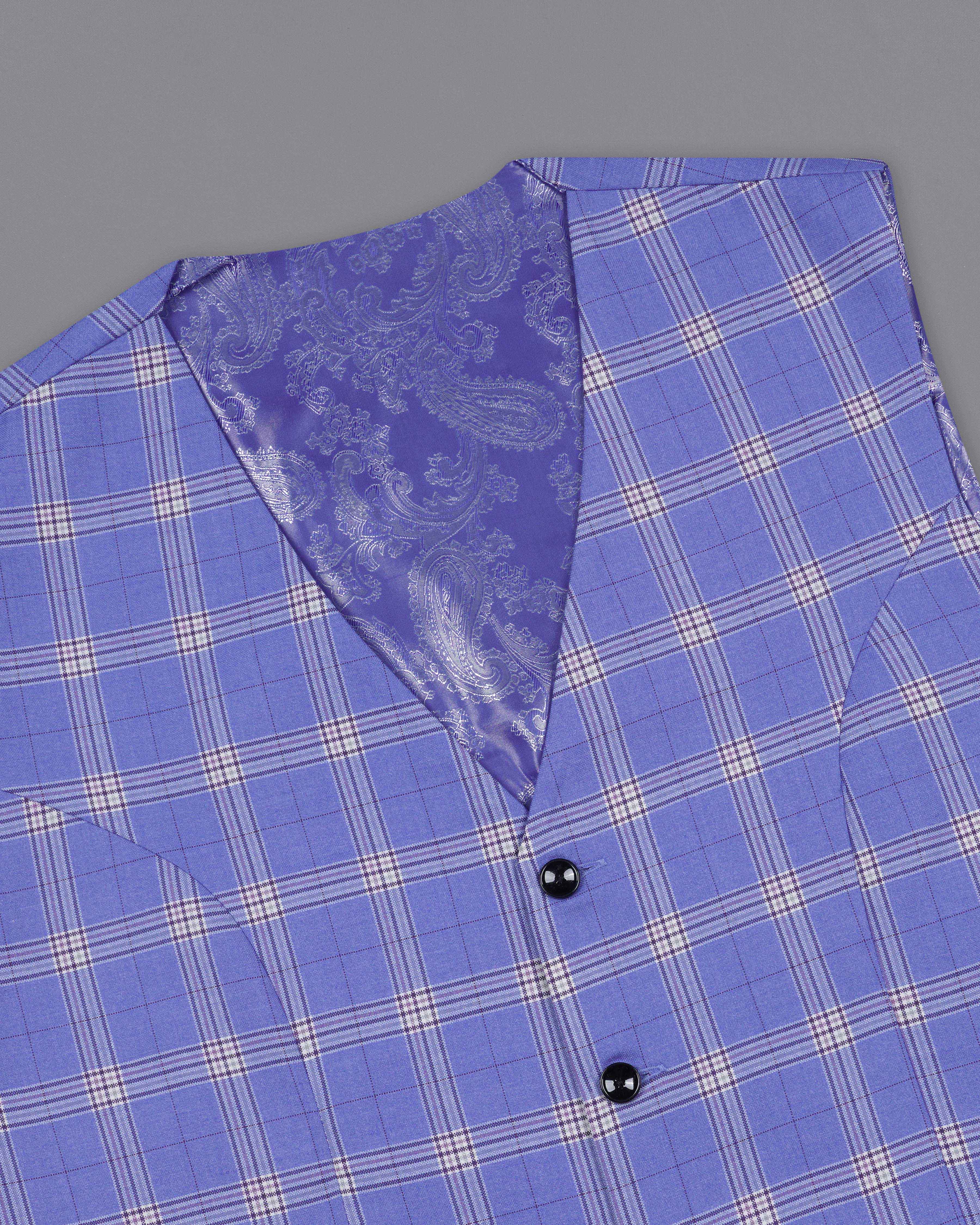 Glaucous Blue with Gainsboro Gray Plaid Waistcoat V2057-36, V2057-38, V2057-40, V2057-42, V2057-44, V2057-46, V2057-48, V2057-50, V2057-52, V2057-54, V2057-56, V2057-58, V2057-60