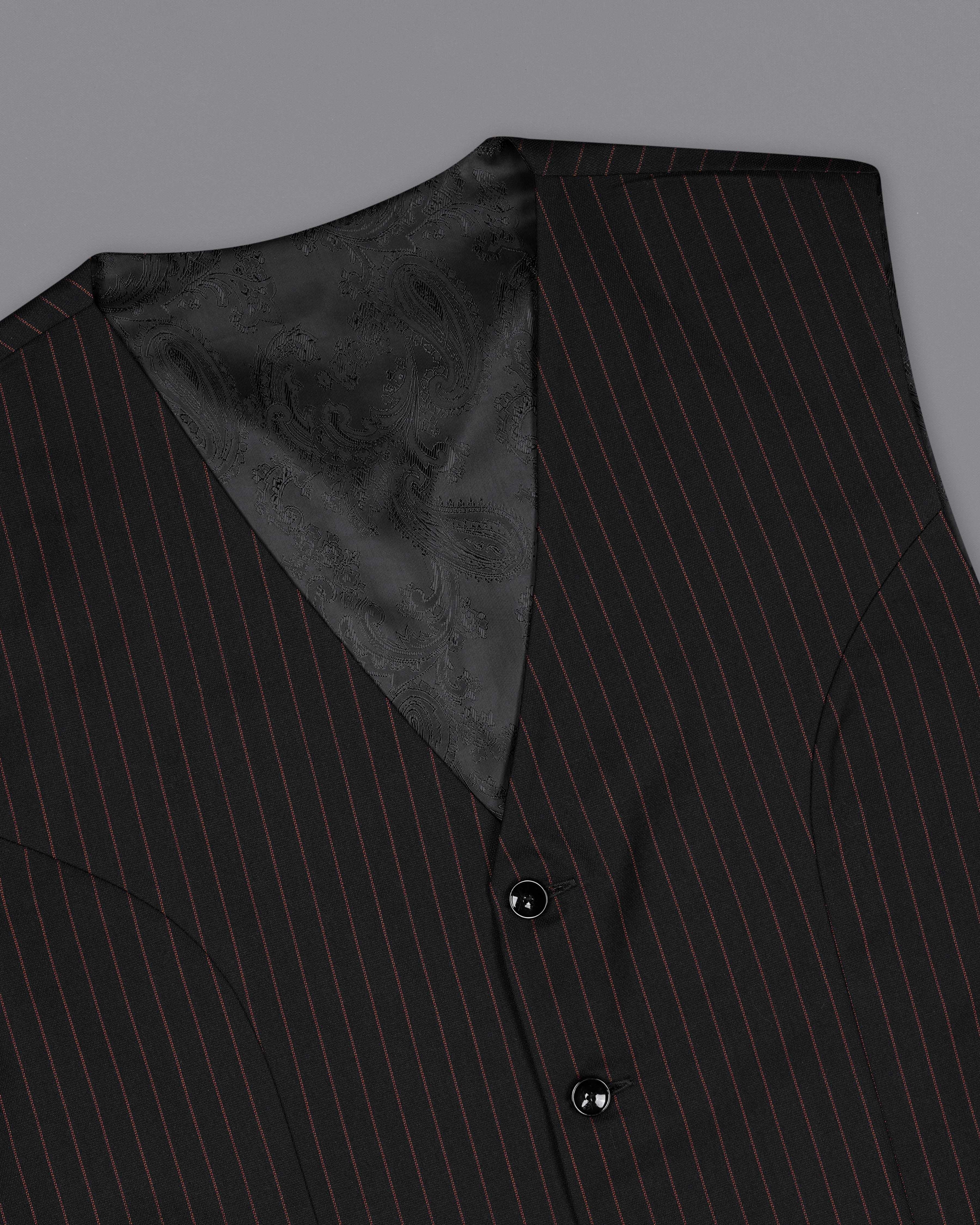 Jade Black with Light Taupe Brown Striped Waistcoat V2061-36, V2061-38, V2061-40, V2061-42, V2061-44, V2061-46, V2061-48, V2061-50, V2061-52, V2061-54, V2061-56, V2061-58, V2061-60