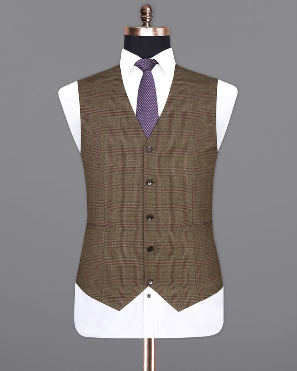 Hemlock Brown Plaid Wool Waistcoat  V2088-36, V2088-38, V2088-40, V2088-42, V2088-44, V2088-46, V2088-48, V2088-50, V2088-52, V2088-54, V2088-56, V2088-58, V2088-60