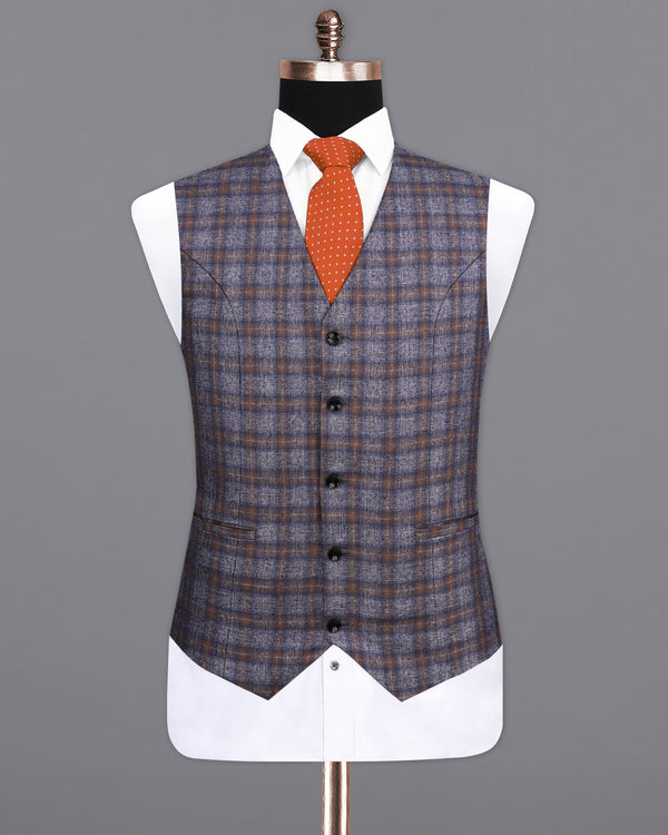 Martini Gray with Potters Brown Plaid Single Breasted Waistcoat V2147-36, V2147-38, V2147-40, V2147-42, V2147-44, V2147-46, V2147-48, V2147-50, V2147-52, V2147-54, V2147-56, V2147-58, V2147-60