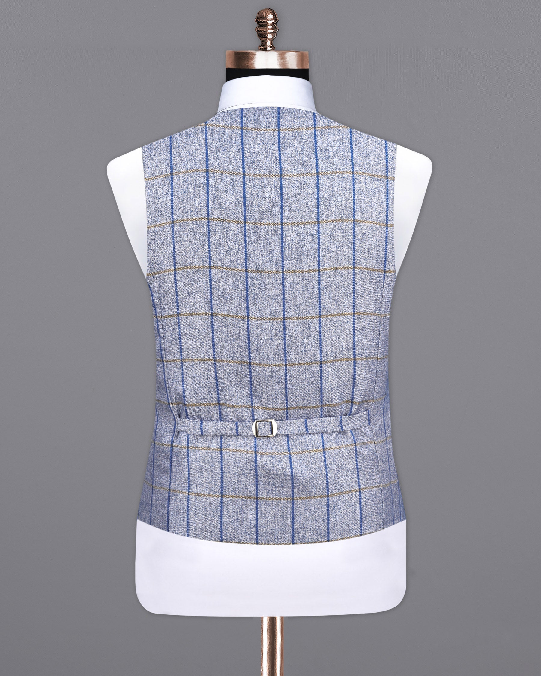 Mobster Blue Checkered Double Breasted Black Lapel Designer Waistcoat V2150-36, V2150-38, V2150-40, V2150-42, V2150-44, V2150-46, V2150-48, V2150-50, V2150-52, V2150-54, V2150-56, V2150-58, V2150-60