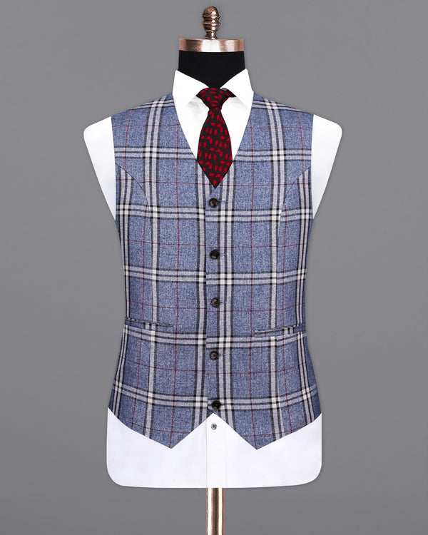 Fiord Blue Plaid Waistcoat  V2154-36, V2154-38, V2154-40, V2154-42, V2154-44, V2154-46, V2154-48, V2154-50, V2154-52, V2154-54, V2154-56, V2154-58, V2154-60