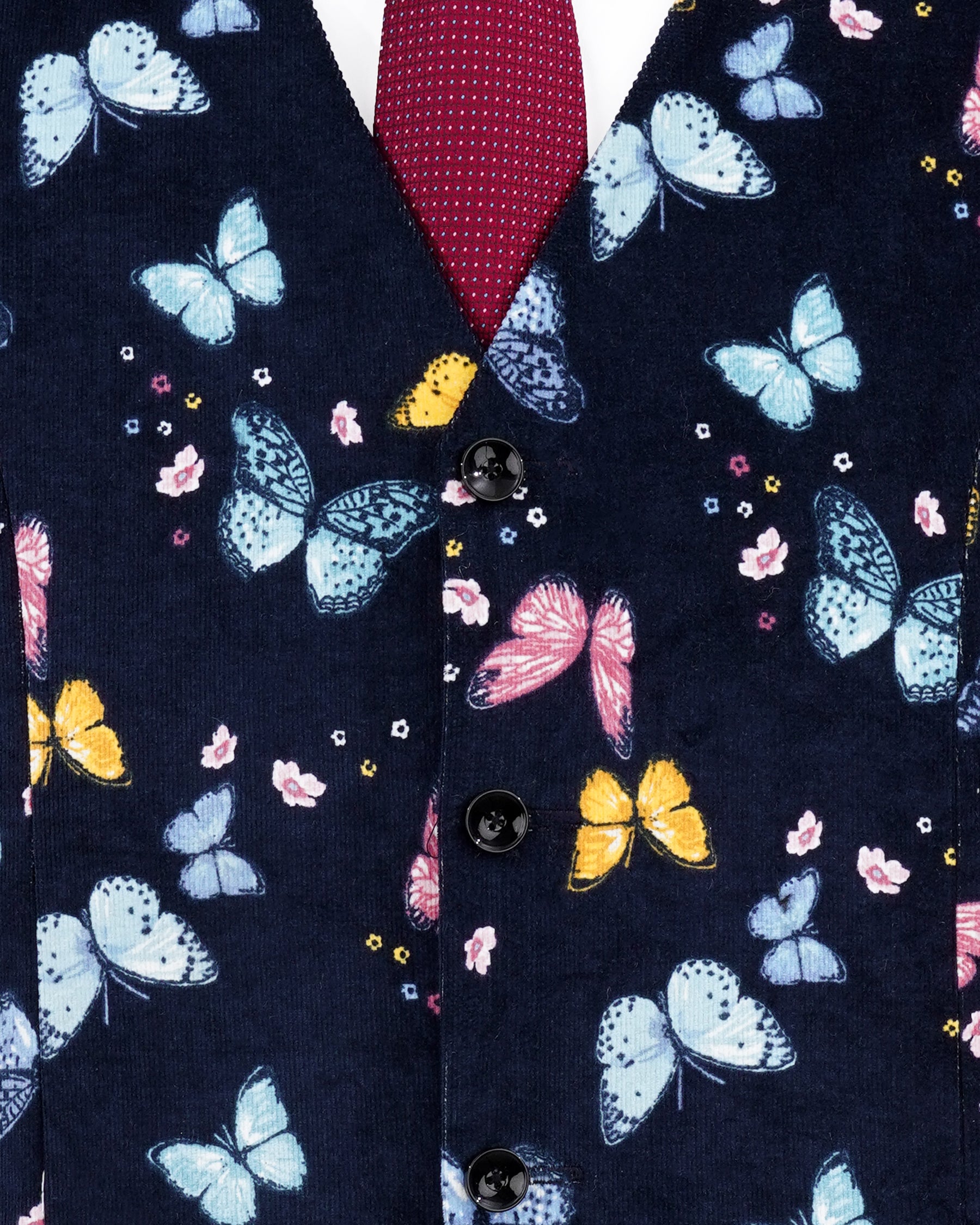 Cider Navy Blue Butterfly Printed Premium Waistcoat V2156-36, V2156-38, V2156-40, V2156-42, V2156-44, V2156-46, V2156-48, V2156-50, V2156-52, V2156-54, V2156-56, V2156-58, V2156-60