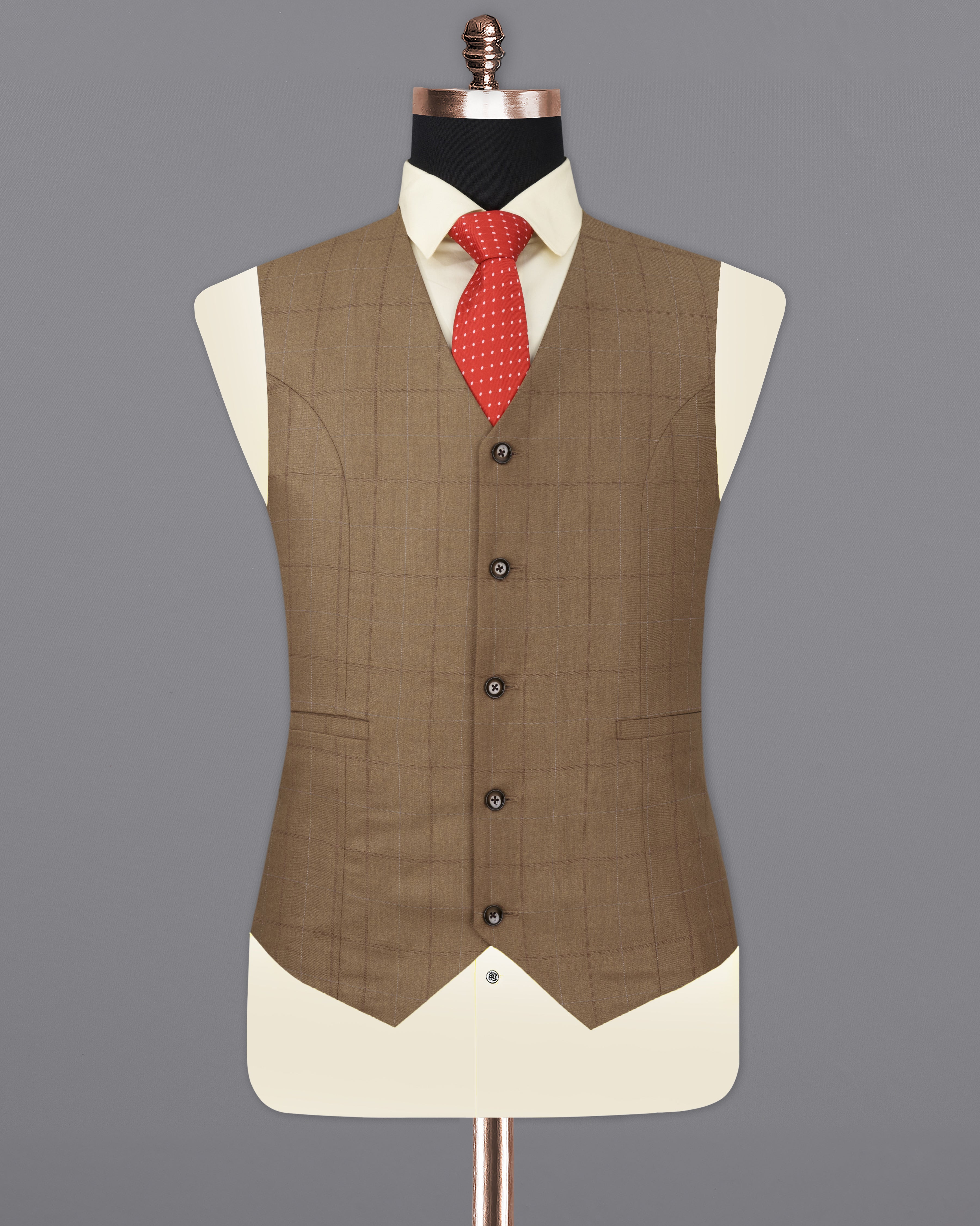 Dark Taupe Brown Windowpane Waistcoat V2246-36, V2246-38, V2246-40, V2246-42, V2246-44, V2246-46, V2246-48, V2246-50, V2246-52, V2246-54, V2246-56, V2246-58, V2246-60