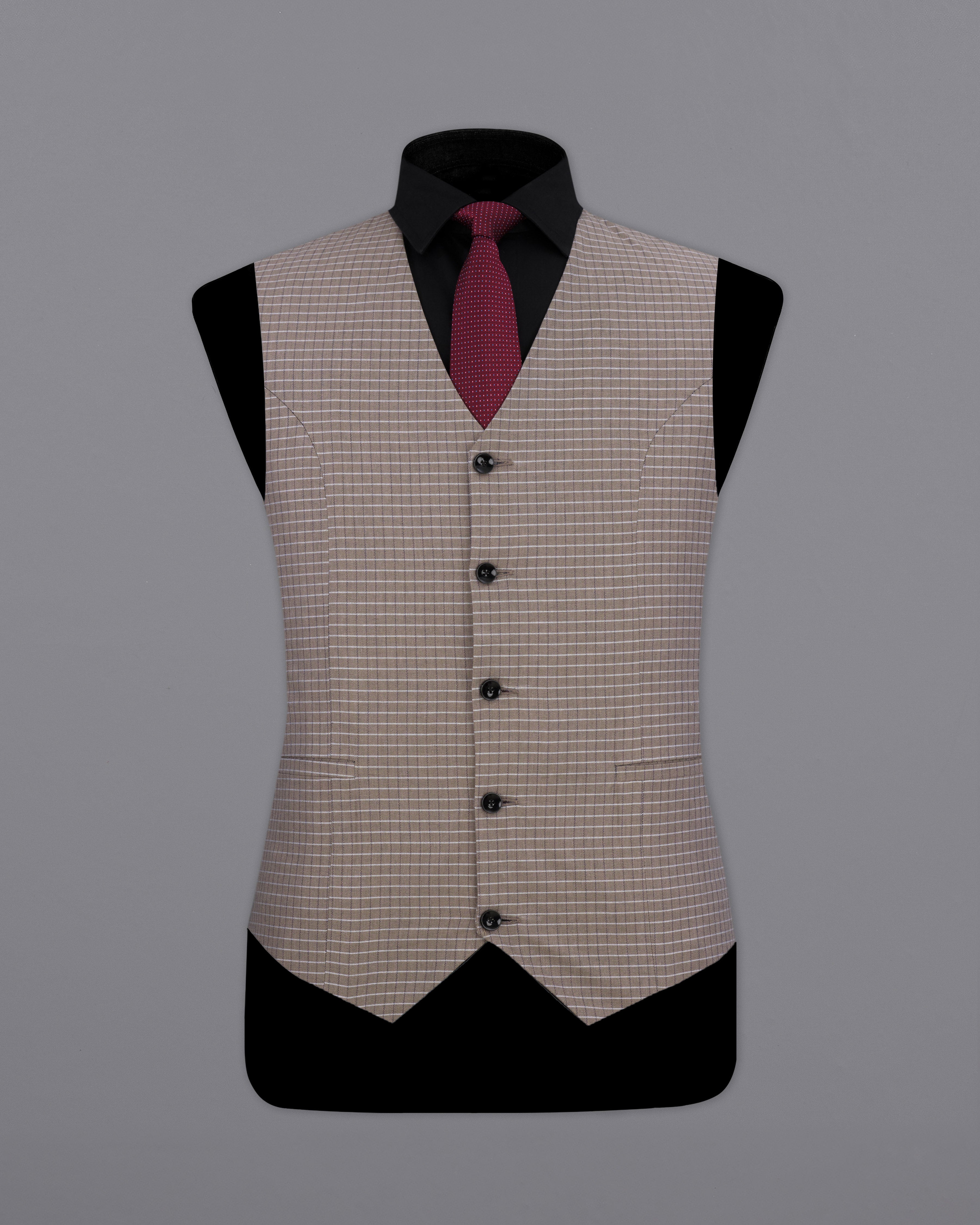 Sand Dune Brown Checkered Premium Cotton Waistcoat V2251-36, V2251-38, V2251-40, V2251-42, V2251-44, V2251-46, V2251-48, V2251-50, V2251-52, V2251-54, V2251-56, V2251-58, V2251-60