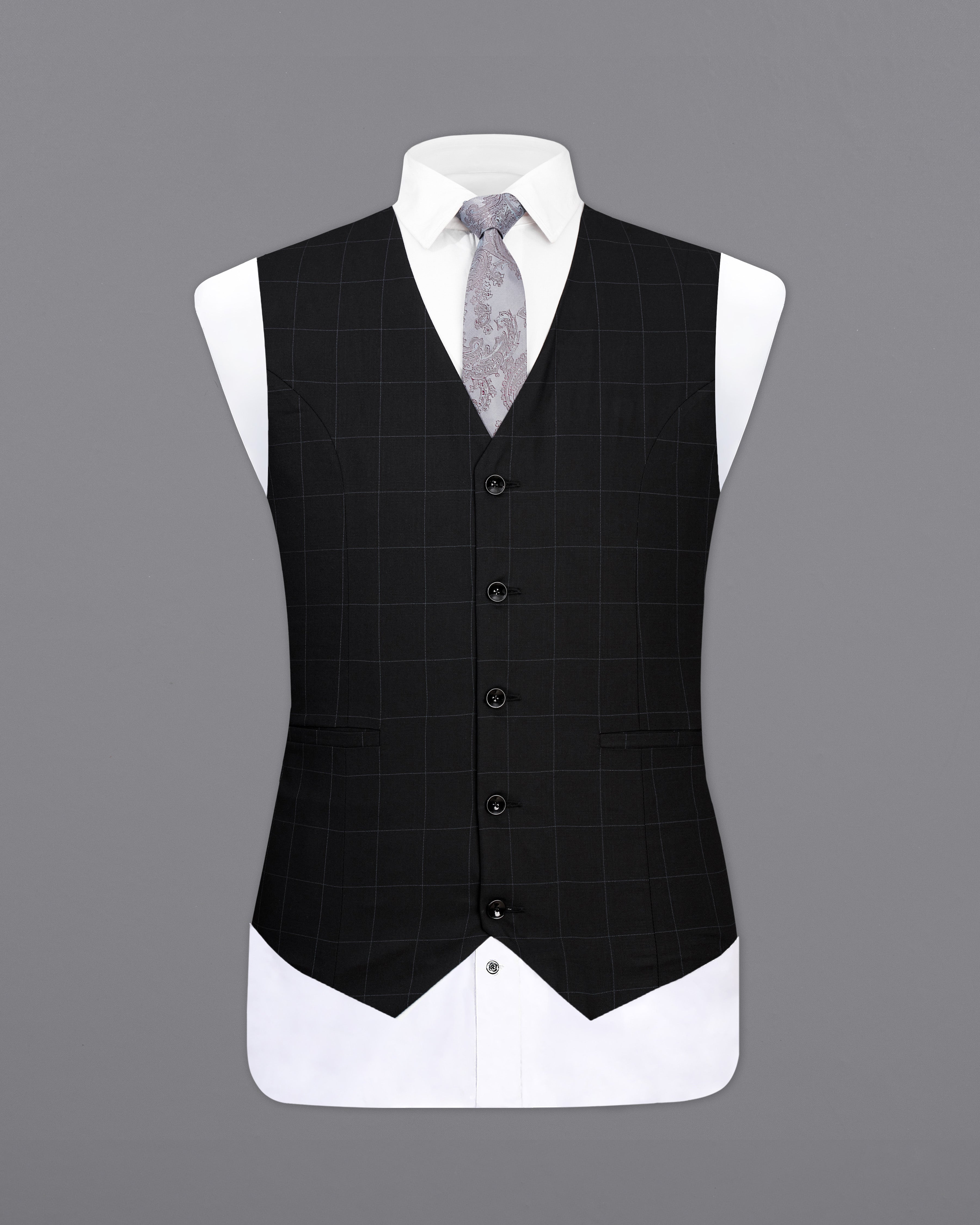 Jade Black Windowpane Designer Waistcoat V2378-36, V2378-38, V2378-40, V2378-42, V2378-44, V2378-46, V2378-48, V2378-50, V2378-52, V2378-54, V2378-56, V2378-58, V2378-60