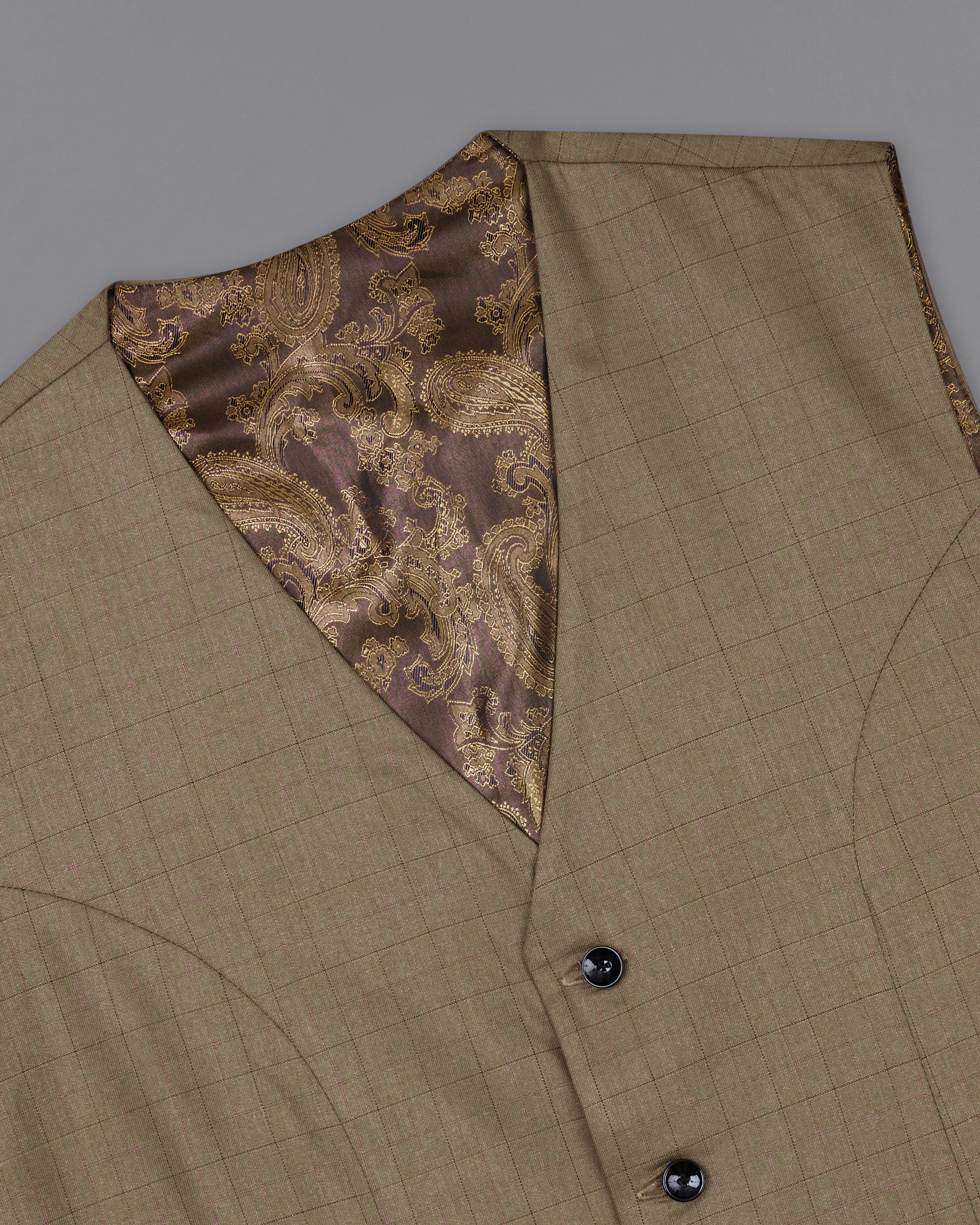 Dark Taupe Brown Plaid Waistcoat V2482-36, V2482-38, V2482-40, V2482-42, V2482-44, V2482-46, V2482-48, V2482-50, V2482-52, V2482-54, V2482-56, V2482-58, V2482-60