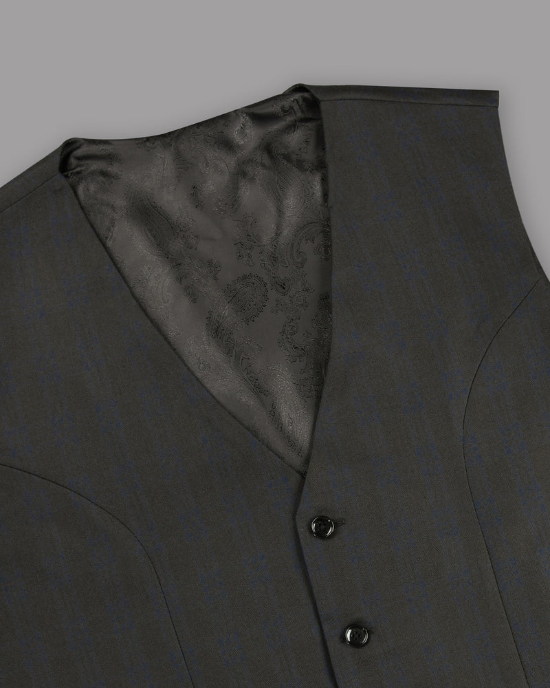 Charcoal with Subtle Navy Plaid Wool Rich Waistcoat V275-40, V275-42, V275-50, V275-52, V275-60, V275-38, V275-48, V275-36, V275-54, V275-56, V275-58, V275-44, V275-46