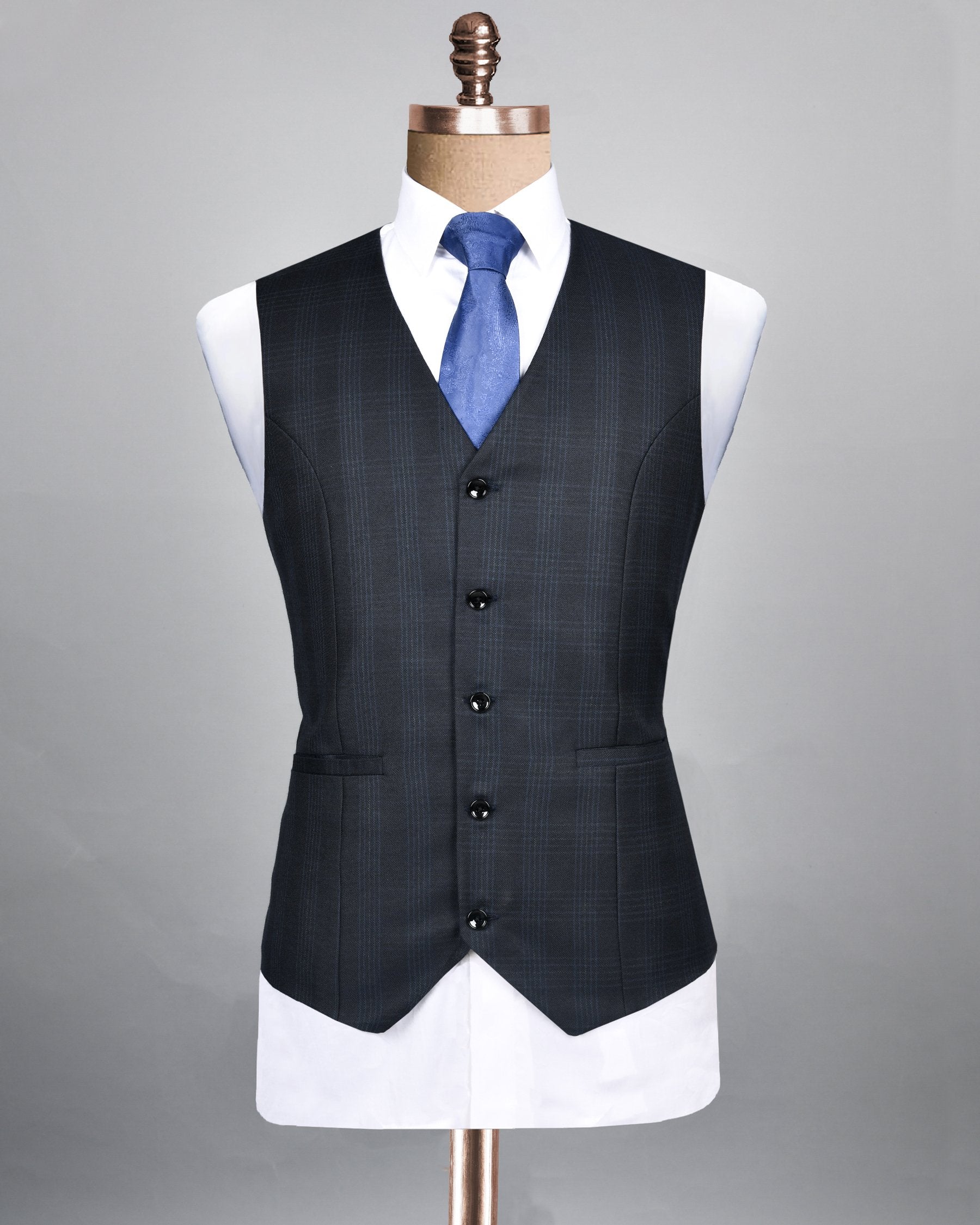 Charcoal Plaid Wool blend Waistcoat V79-60, V79-36, V79-38, V79-44, V79-40, V79-42, V79-48, V79-54, V79-46, V79-50, V79-52, V79-58, V79-56