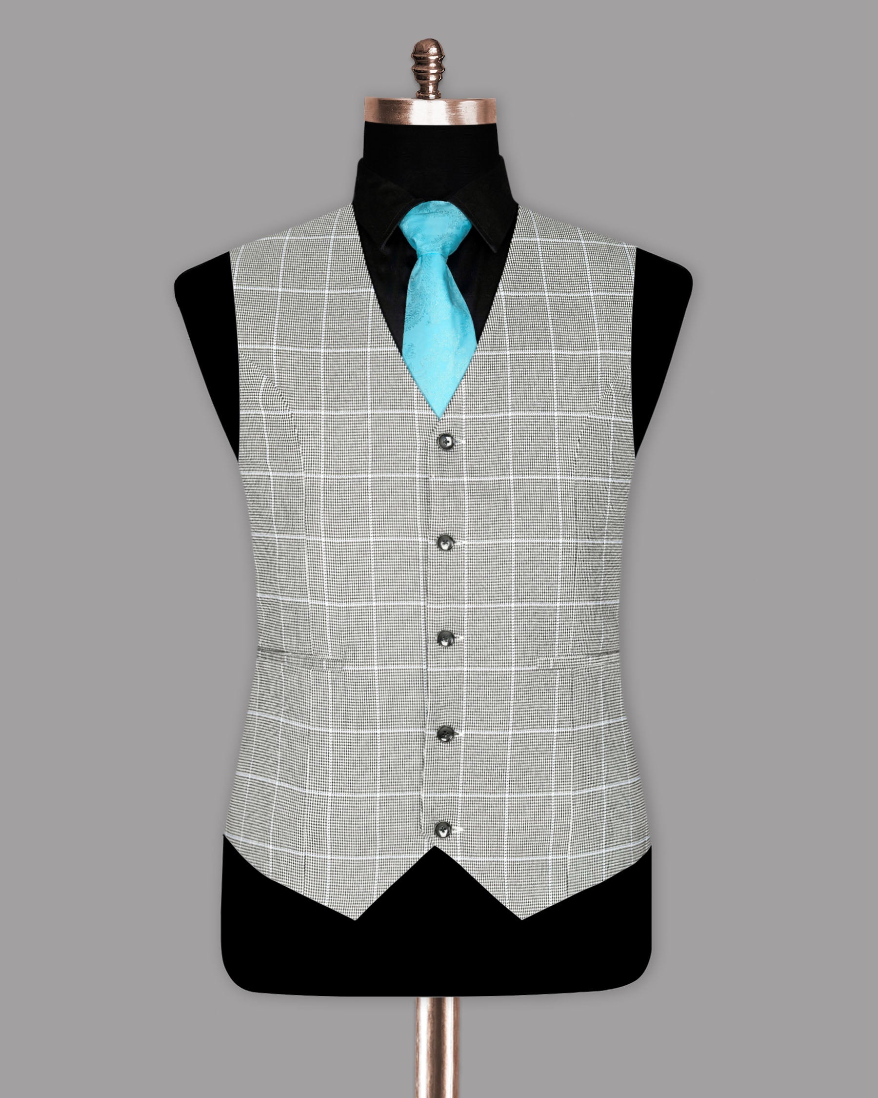 Black and White Houndstooth Windowpane Stretchable Waistcoat V824-46, V824-54, V824-58, V824-36, V824-42, V824-50, V824-38, V824-44, V824-48, V824-40, V824-60, V824-52, V824-56