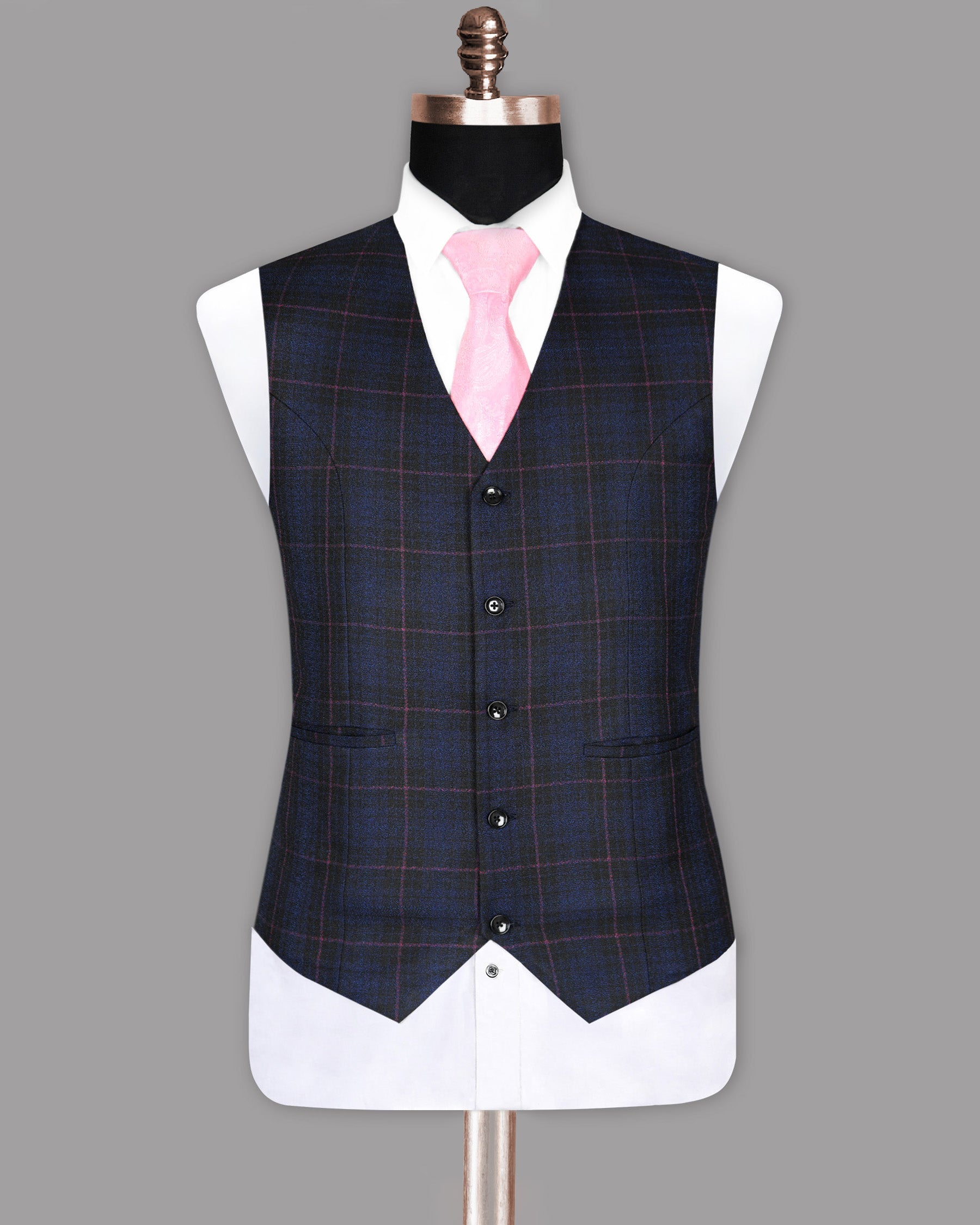 Jade Black with Royal Blue and Red Windowpane Wool Rich Waistcoat V917-52, V917-42, V917-48, V917-60, V917-40, V917-50, V917-54, V917-36, V917-46, V917-58, V917-38, V917-56, V917-44