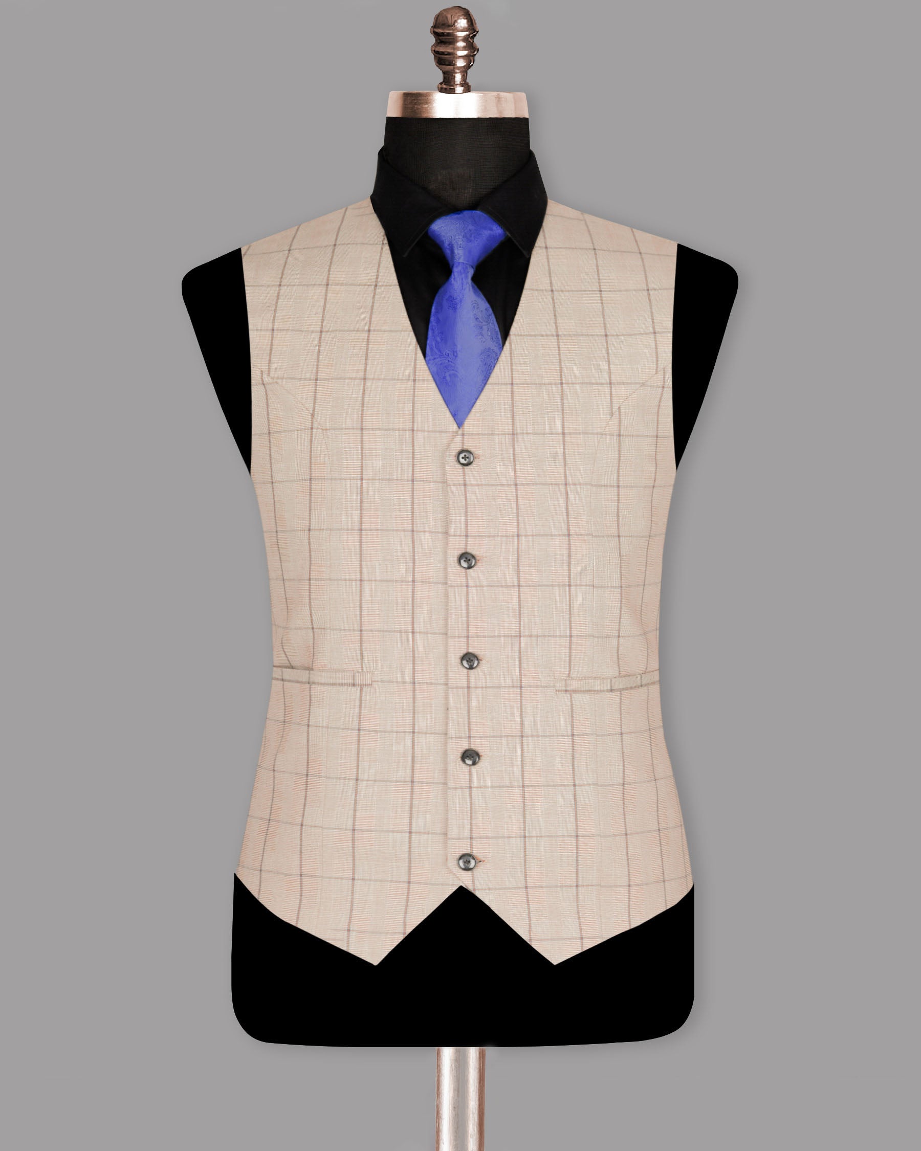 Beige Windowpane Wool Rich Waistcoat V931-54, V931-52, V931-36, V931-38, V931-42, V931-56, V931-58, V931-60, V931-40, V931-44, V931-48, V931-50, V931-46