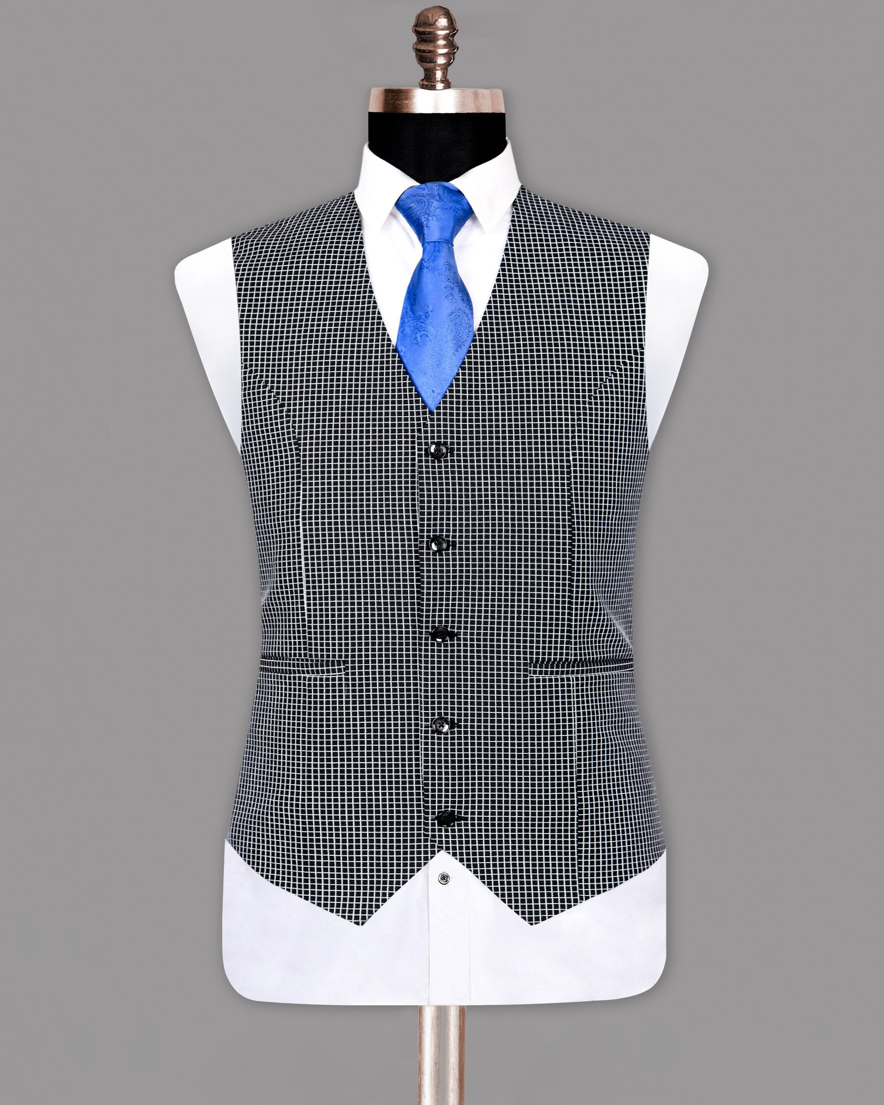 Jade Black Micro Checked Waistcoat V959-52, V959-56, V959-58, V959-46, V959-48, V959-36, V959-40, V959-42, V959-44, V959-50, V959-60, V959-38, V959-54