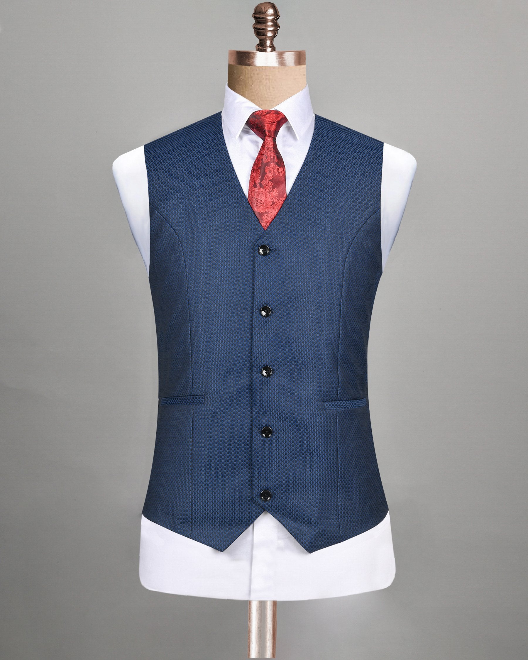 Royal Blue with Black Textured wool blend Waistcoat V96-38, V96-52, V96-46, V96-36, V96-44, V96-48, V96-60, V96-58, V96-56, V96-40, V96-42, V96-50, V96-54