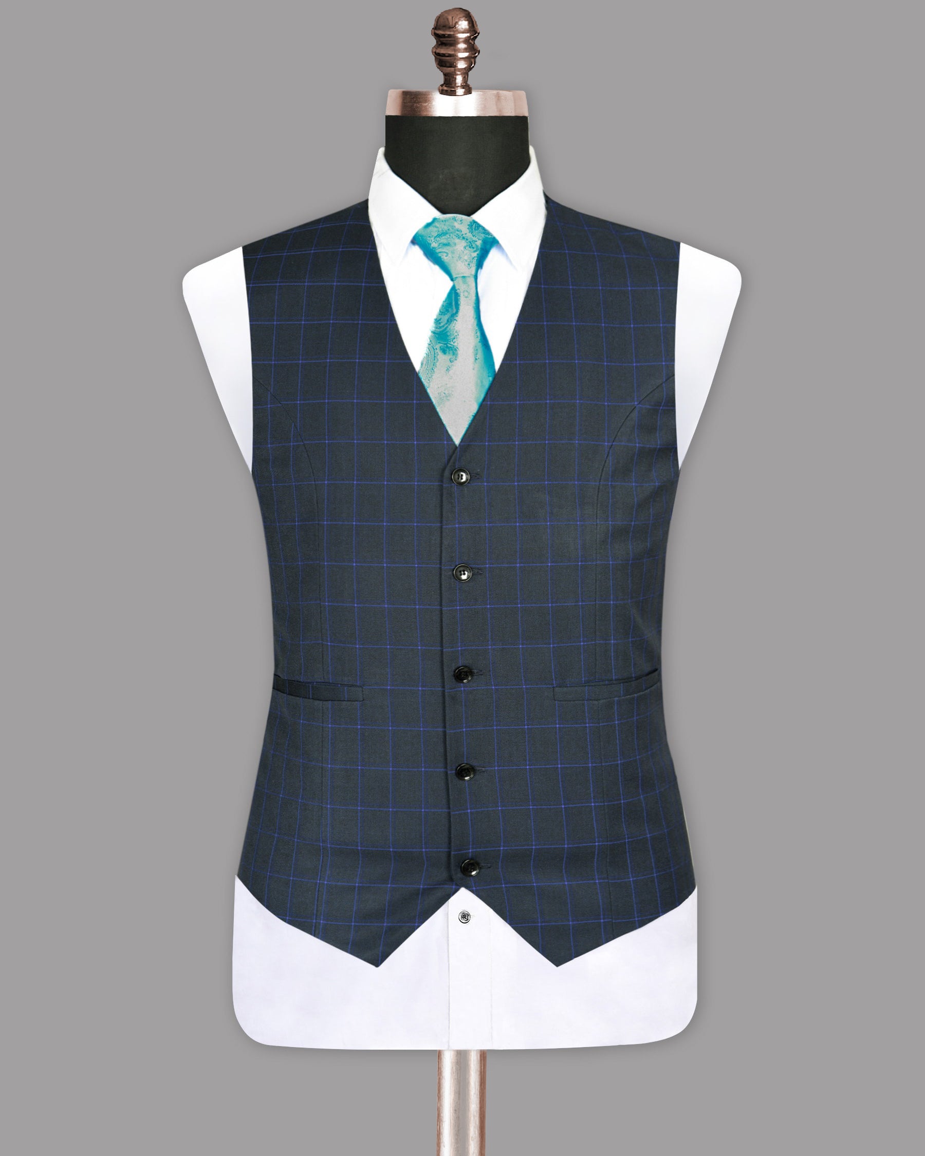 Charcoal with Blue Windowpane Wool Blend Waistcoat V968-38, V968-44, V968-46, V968-50, V968-52, V968-56, V968-60, V968-48, V968-36, V968-40, V968-54, V968-42, V968-58