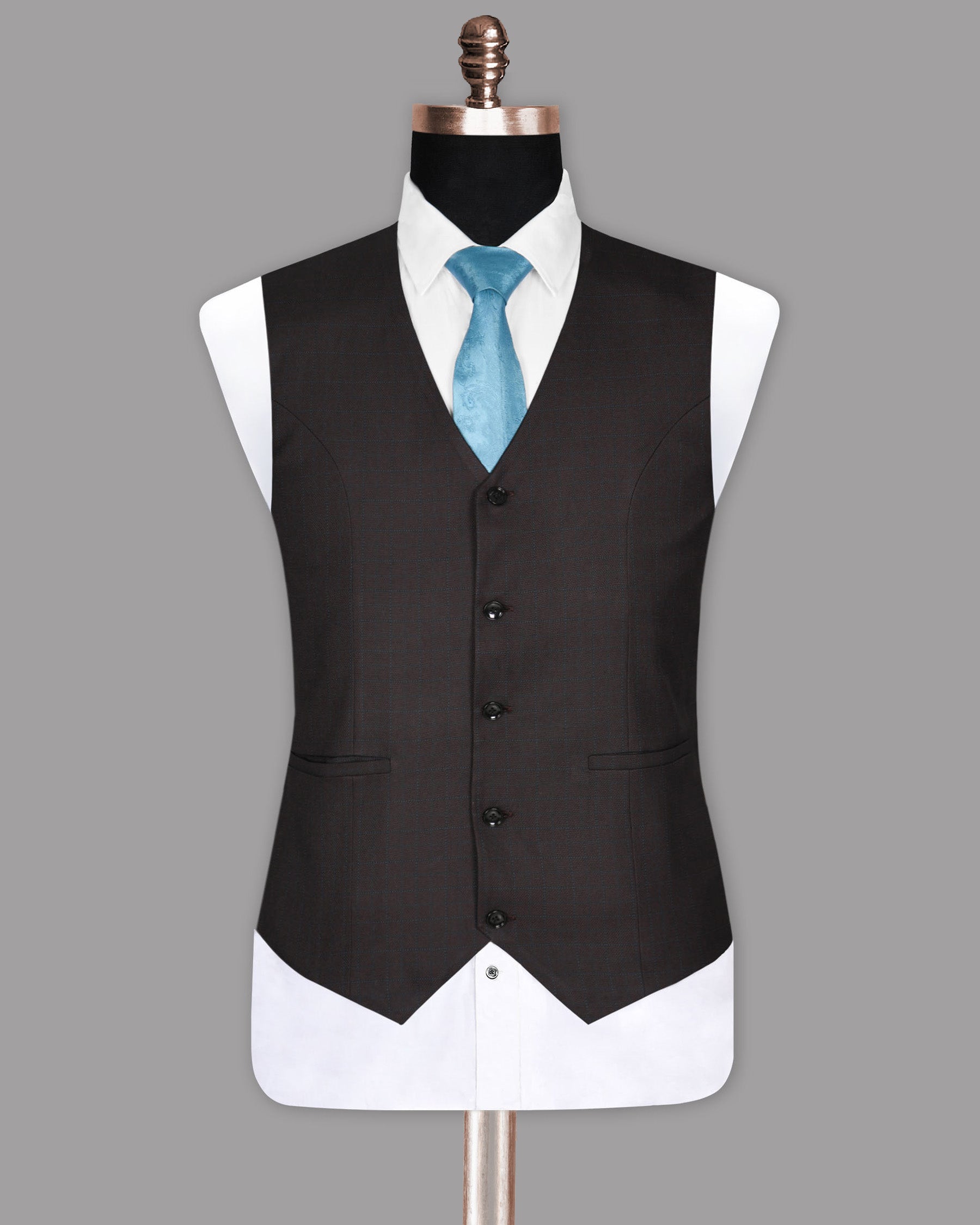 Coffee Brown Subtle Windowpane Waistcoat V983-46, V983-52, V983-54, V983-36, V983-38, V983-50, V983-58, V983-48, V983-60, V983-40, V983-42, V983-44, V983-56