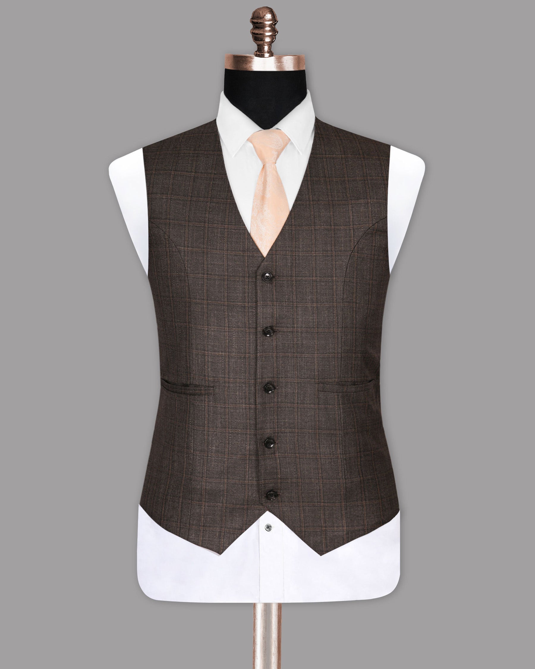 Merlin Brown Subtle Windowpane Waistcoat V992-44, V992-60, V992-52, V992-56, V992-36, V992-40, V992-54, V992-38, V992-42, V992-46, V992-58, V992-48, V992-50