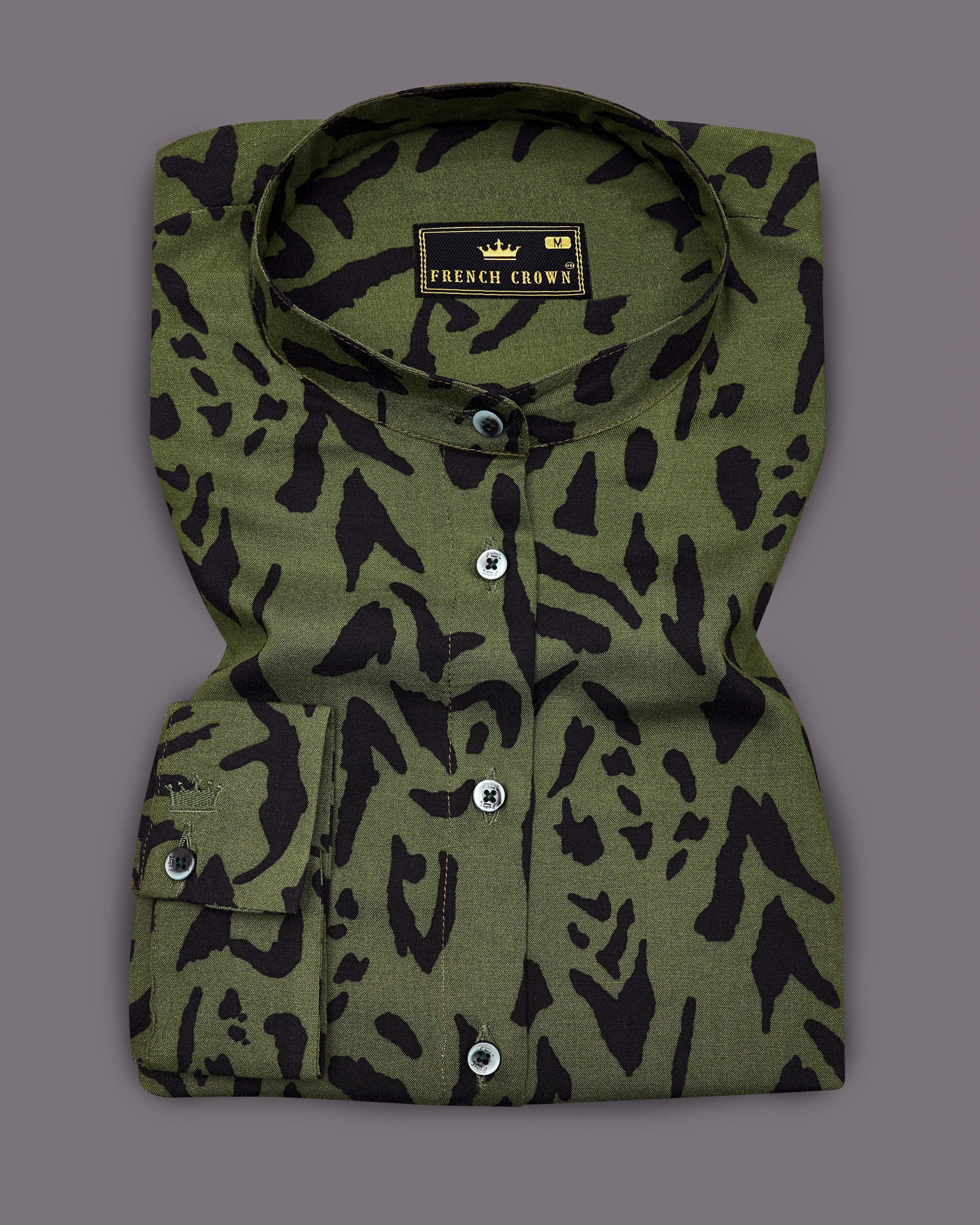 Asparagus Green Tiger Printed Premium Tencel Shirt
