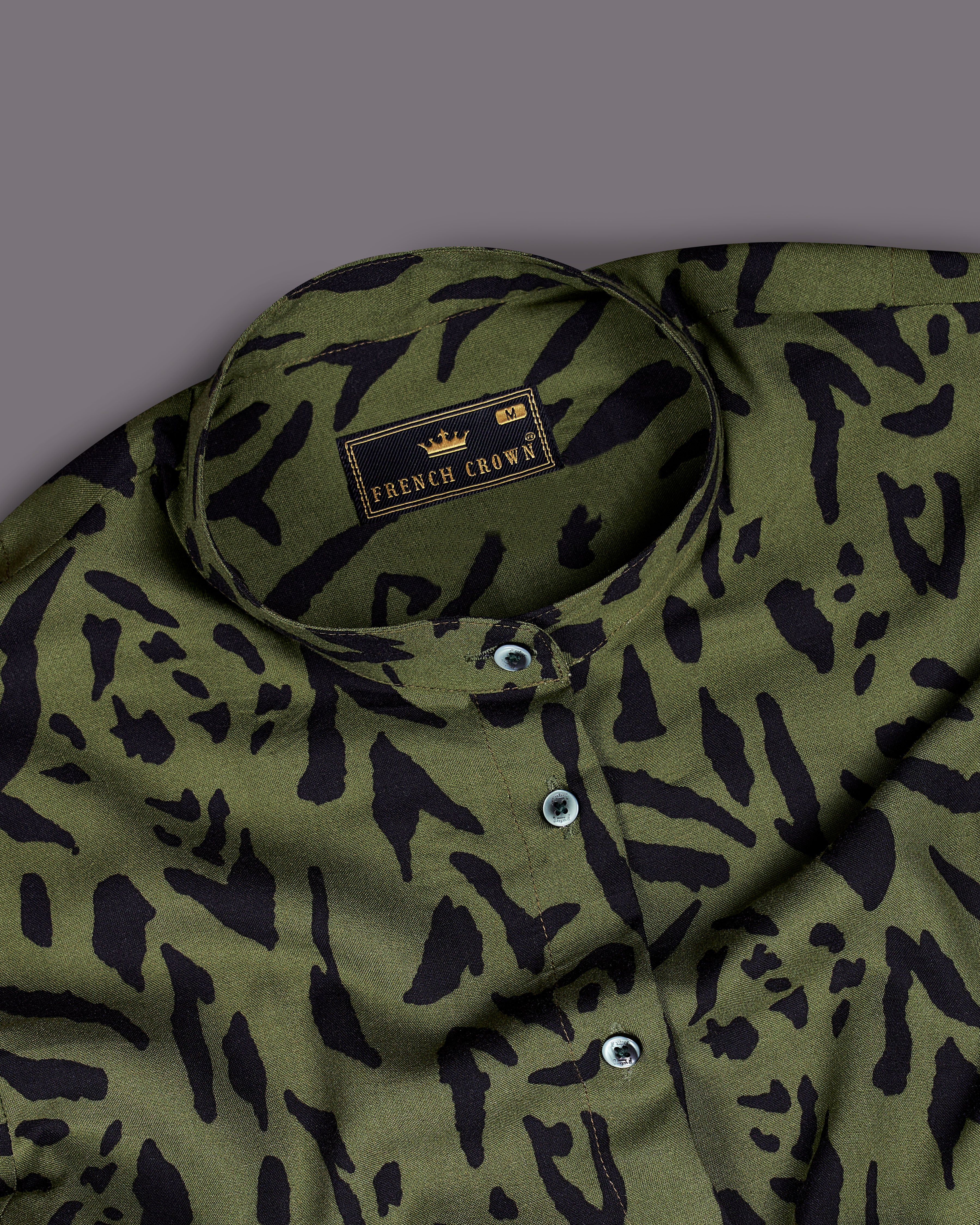 Asparagus Green Tiger Printed Premium Tencel Shirt