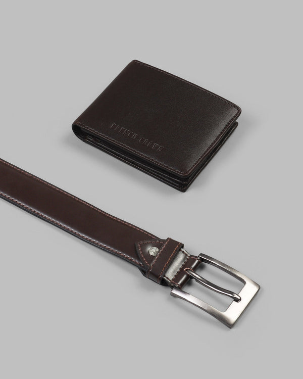 Pack Of 1 Dark Brown Wallet And 1 Brown Belt WB-01/06-28, WB-01/06-30, WB-01/06-32, WB-01/06-34, WB-01/06-36, WB-01/06-38