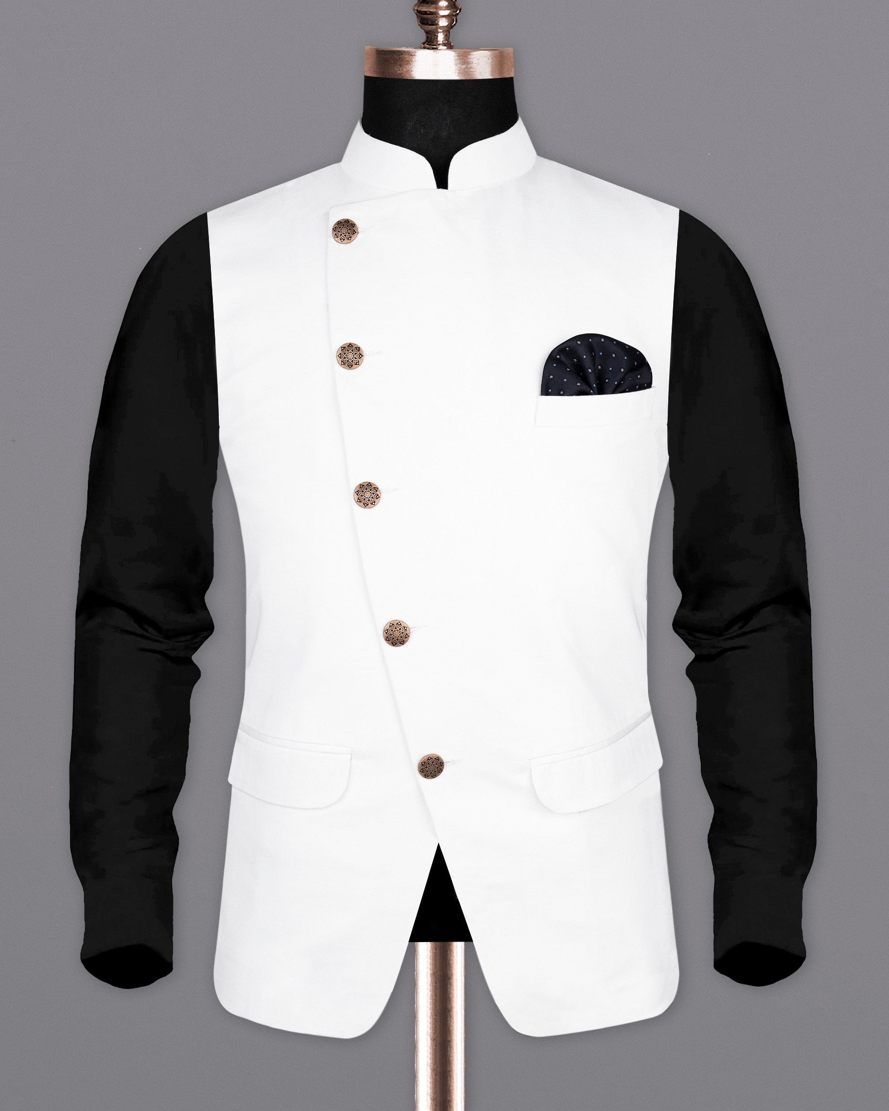 Bright White Cross Placket Premium Cotton Nehru Jacket WC47CBG-36, WC47CBG-38, WC47CBG-40, WC47CBG-42, WC47CBG-44, WC47CBG-46, WC47CBG-48, WC47CBG-50, WC47CBG-52, WC47CBG-54, WC47CBG-56, WC47CBG-58, WC47CBG-60