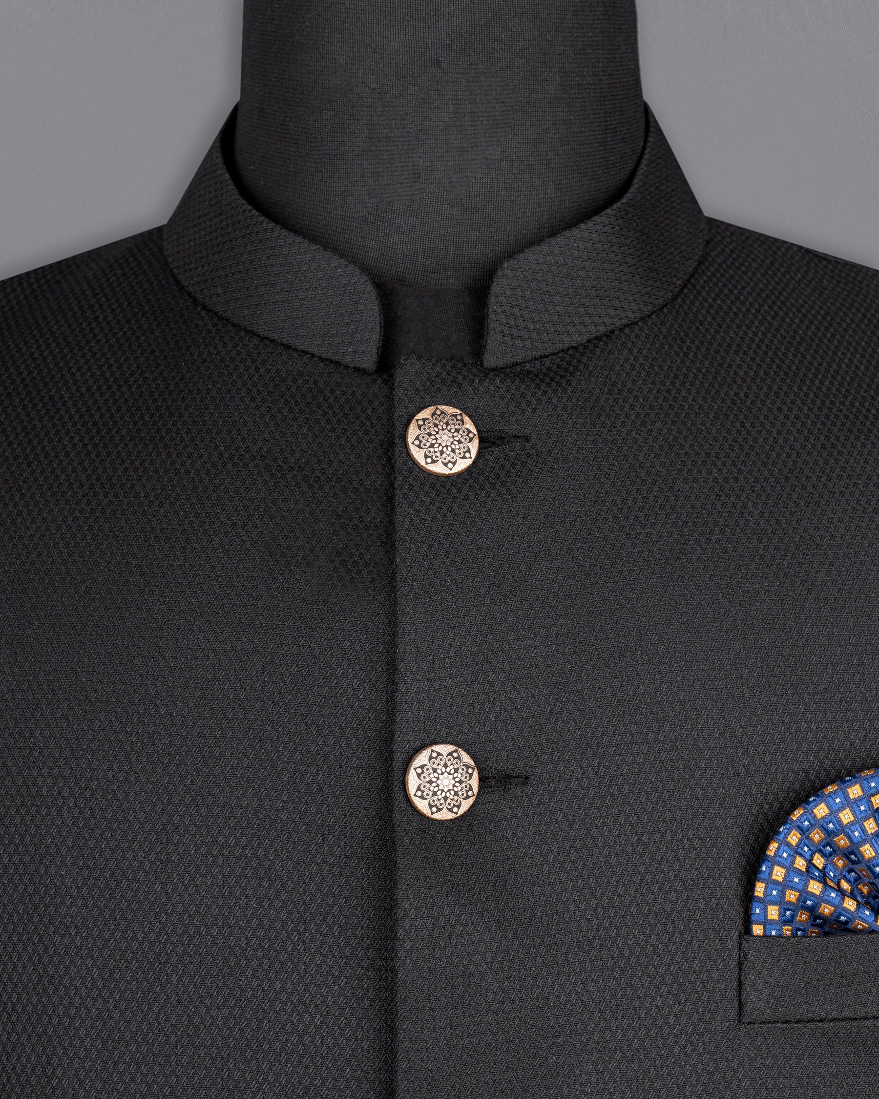 Jade Black Diamond textured Nehru Jacket