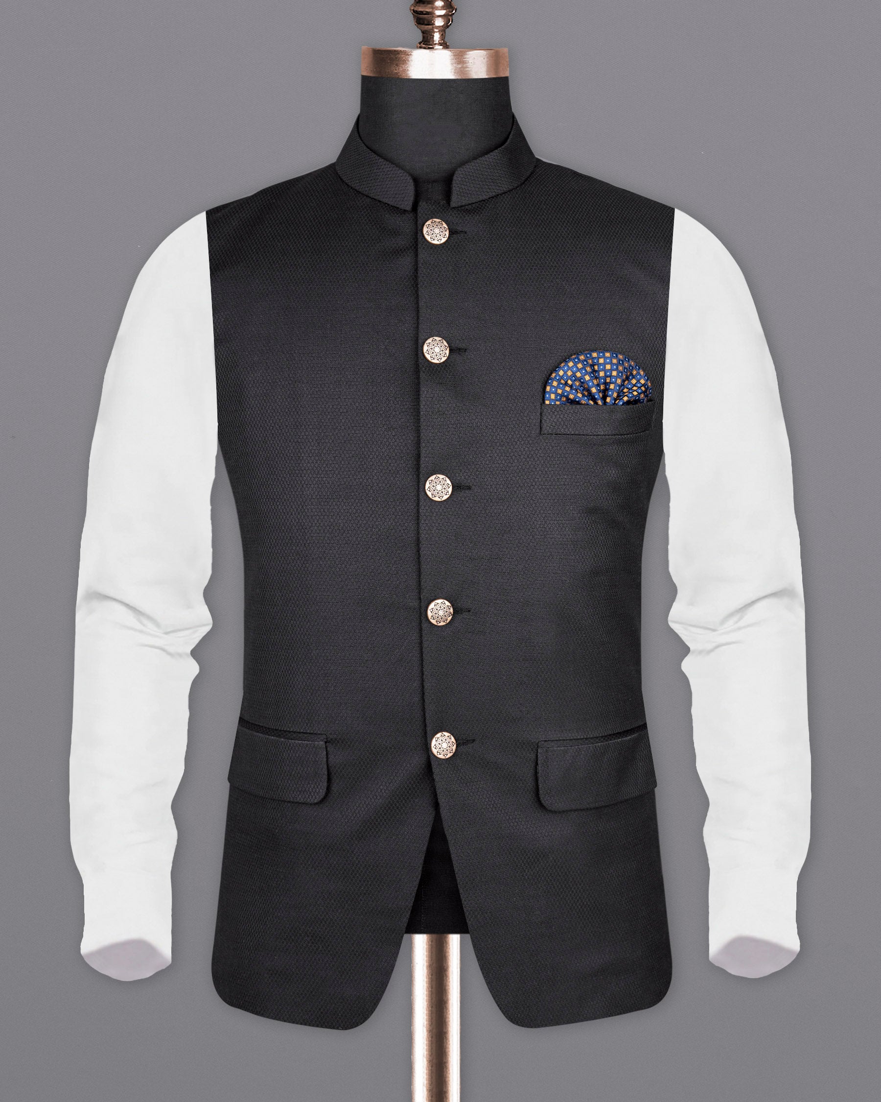 Jade Black Diamond textured Nehru Jacket