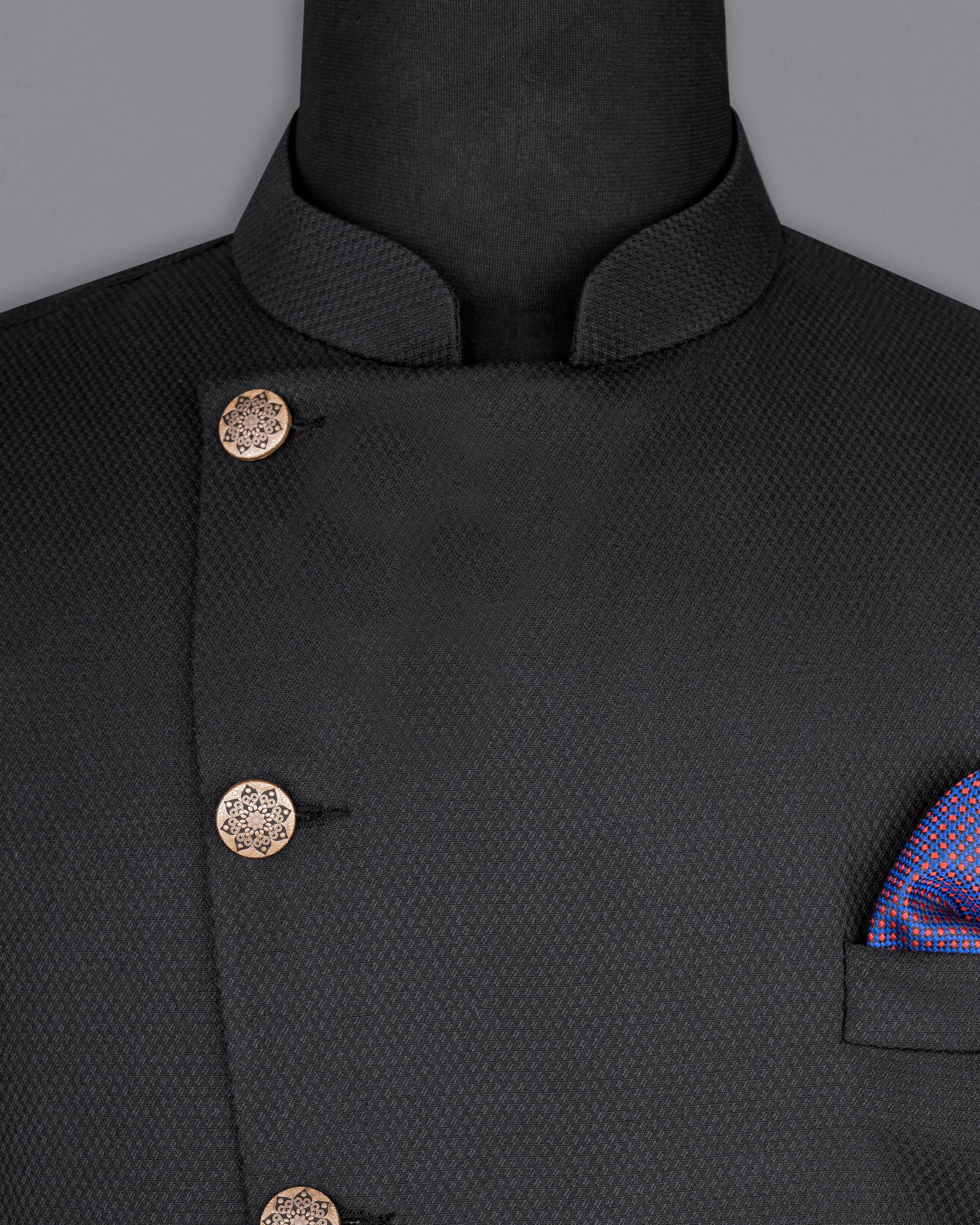Jade Black Diamond textured Cross Placket Nehru Jacket