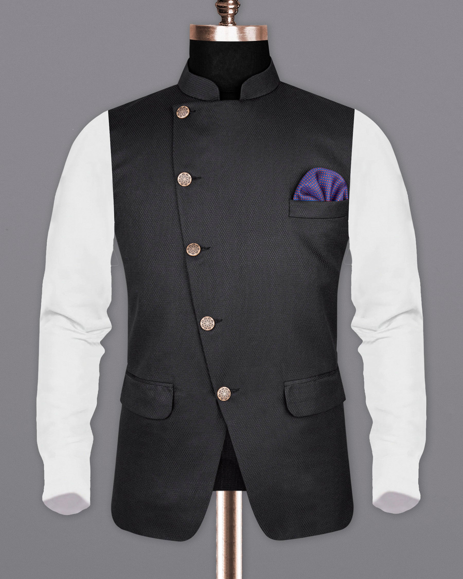 Jade Black Diamond textured Cross Placket Nehru Jacket