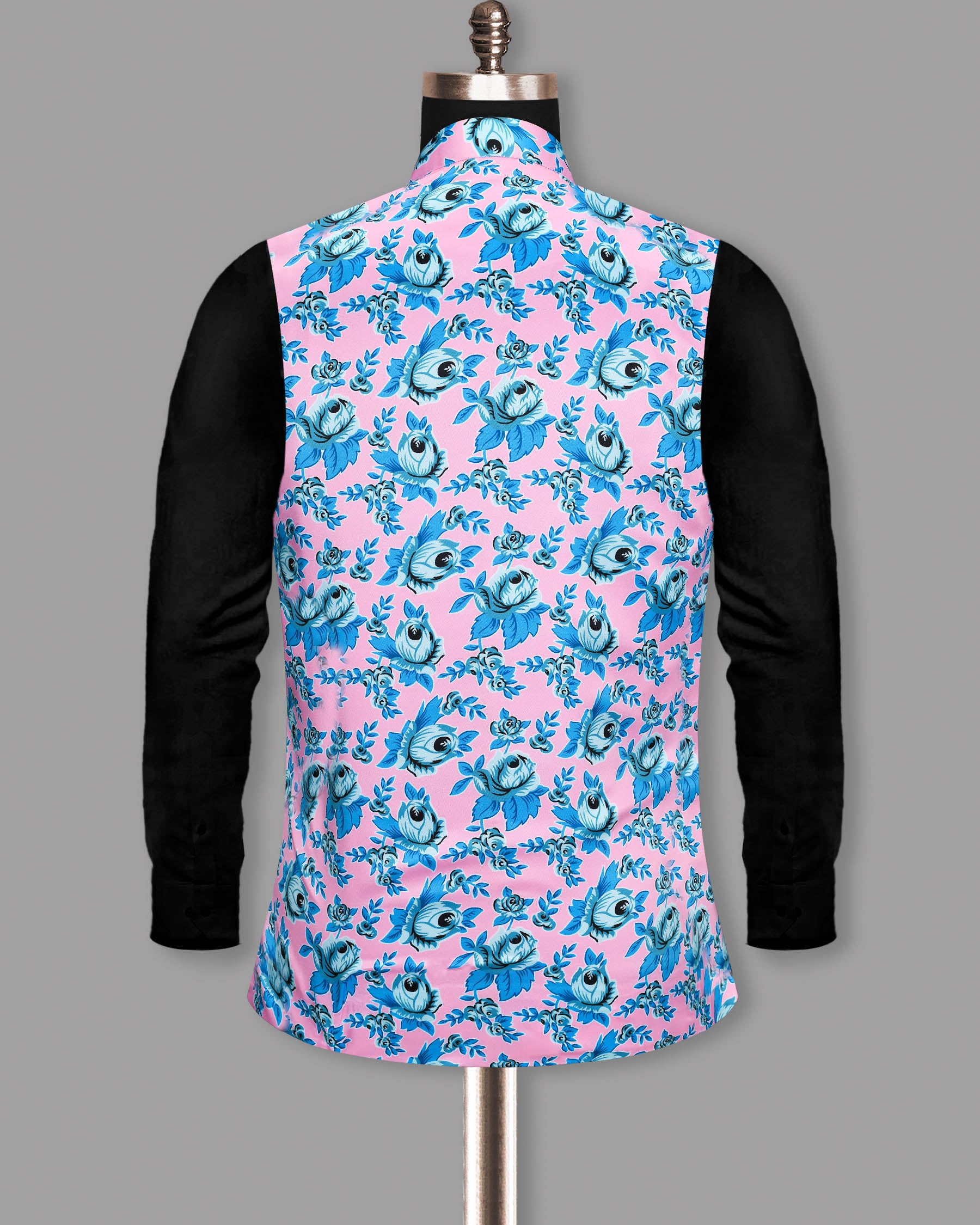 Azalea Pink with Shakespeare Blue Flower Printed Designer Nehru jacket