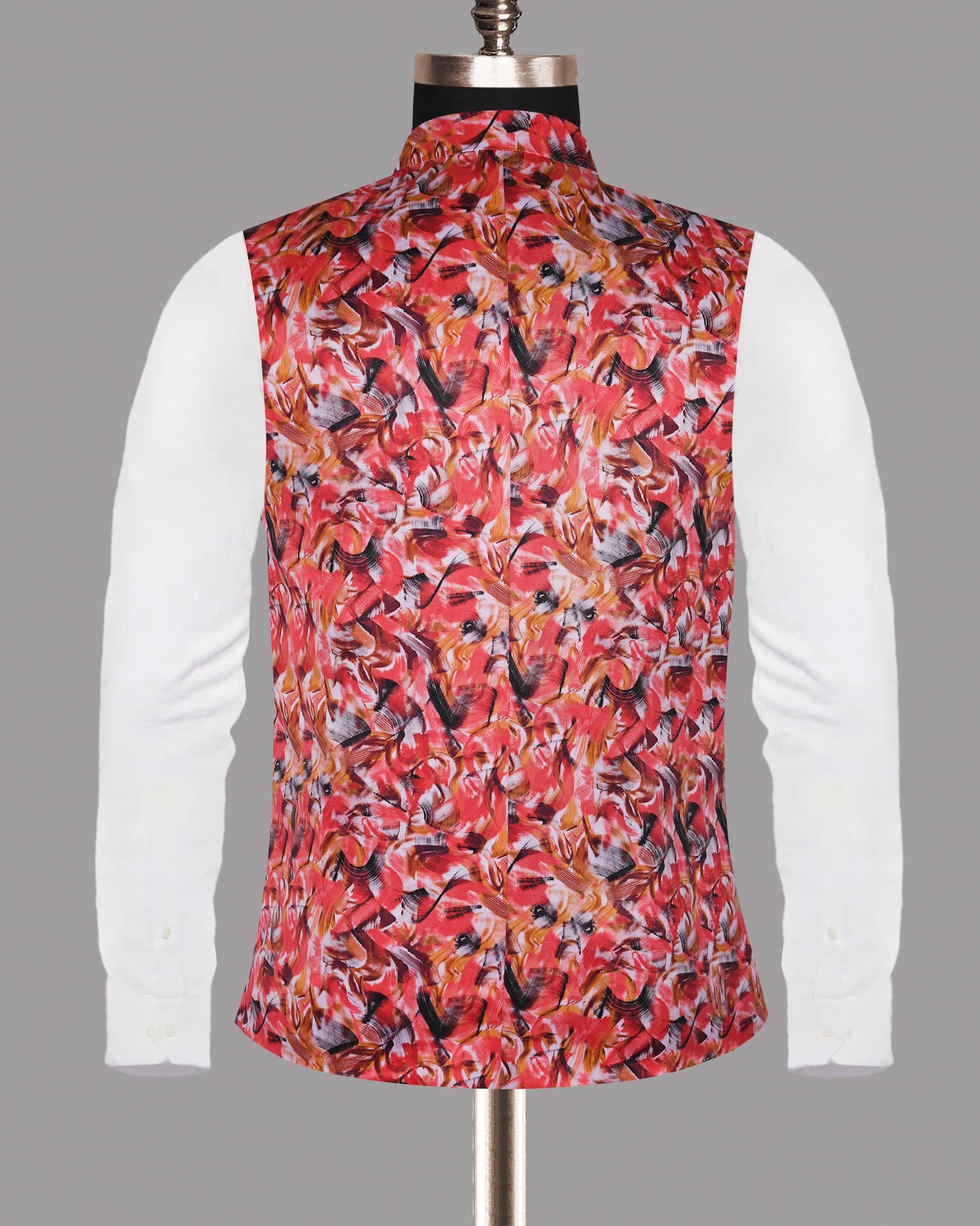 Peach Tonal Brushing Print Super Soft Designer Nehru Jacket