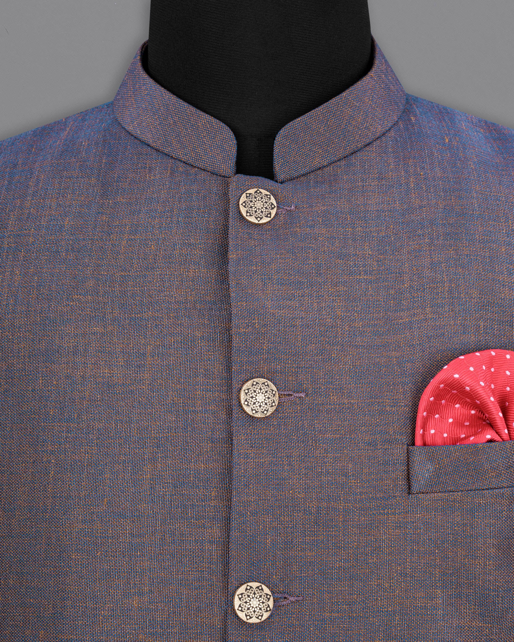 Brownish with Downriver Blue Two Tone Textured Nehru Jacket WC1642-36, WC1642-38, WC1642-40, WC1642-42, WC1642-44, WC1642-46, WC1642-48, WC1642-50, WC1642-52, WC1642-54, WC1642-56, WC1642-58, WC1642-60