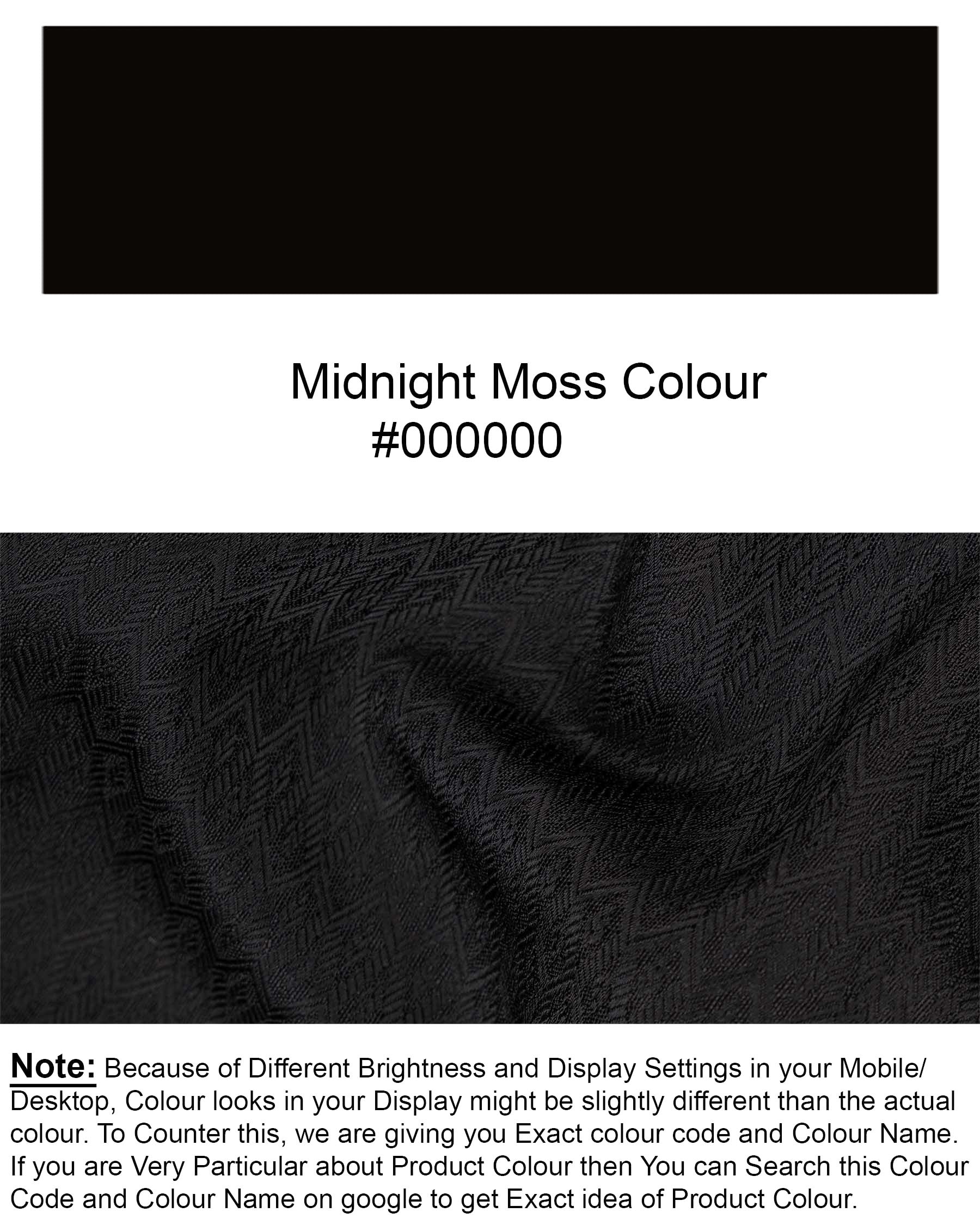 Midnight Moss Black Jacquard Leaves Patterned Textured Nehru Jacket WC1661-36, WC1661-38, WC1661-40, WC1661-42, WC1661-44, WC1661-46, WC1661-48, WC1661-50, WC1661-52, WC1661-54, WC1661-56, WC1661-58, WC1661-60