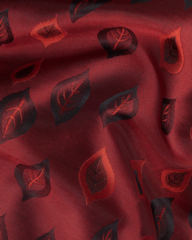 Stilleto Red Leaves Jacquard Textured Nehru Jacket WC1665-36, WC1665-38, WC1665-40, WC1665-42, WC1665-44, WC1665-46, WC1665-48, WC1665-50, WC1665-52, WC1665-54, WC1665-56, WC1665-58, WC1665-60