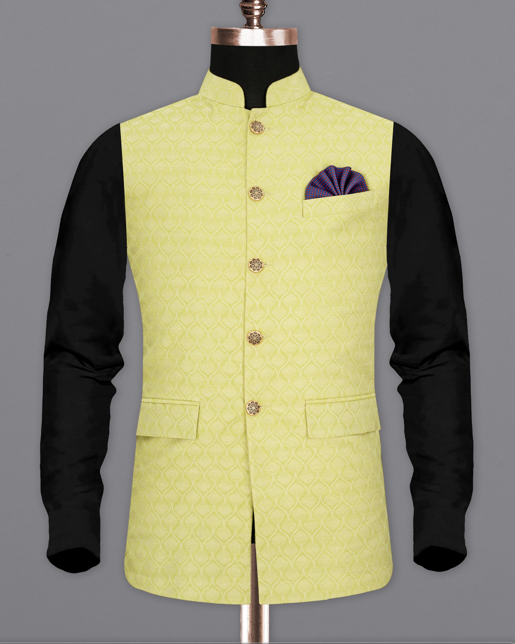 Confetti Yellow Textured Nehru Jacket